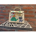 Kim Wyly Hand Painted Mini White Leather Kelly w/Raccoon