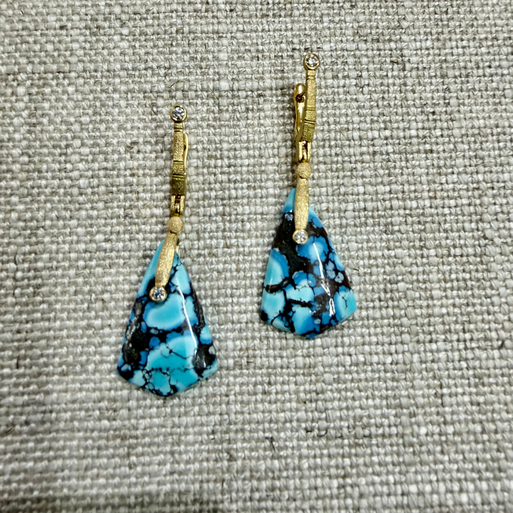 Alex Sepkus 18K YG & Diamond (.17ct) Sticks and Stones Earrings w/Kazakhstan Turquoise (23ct)
