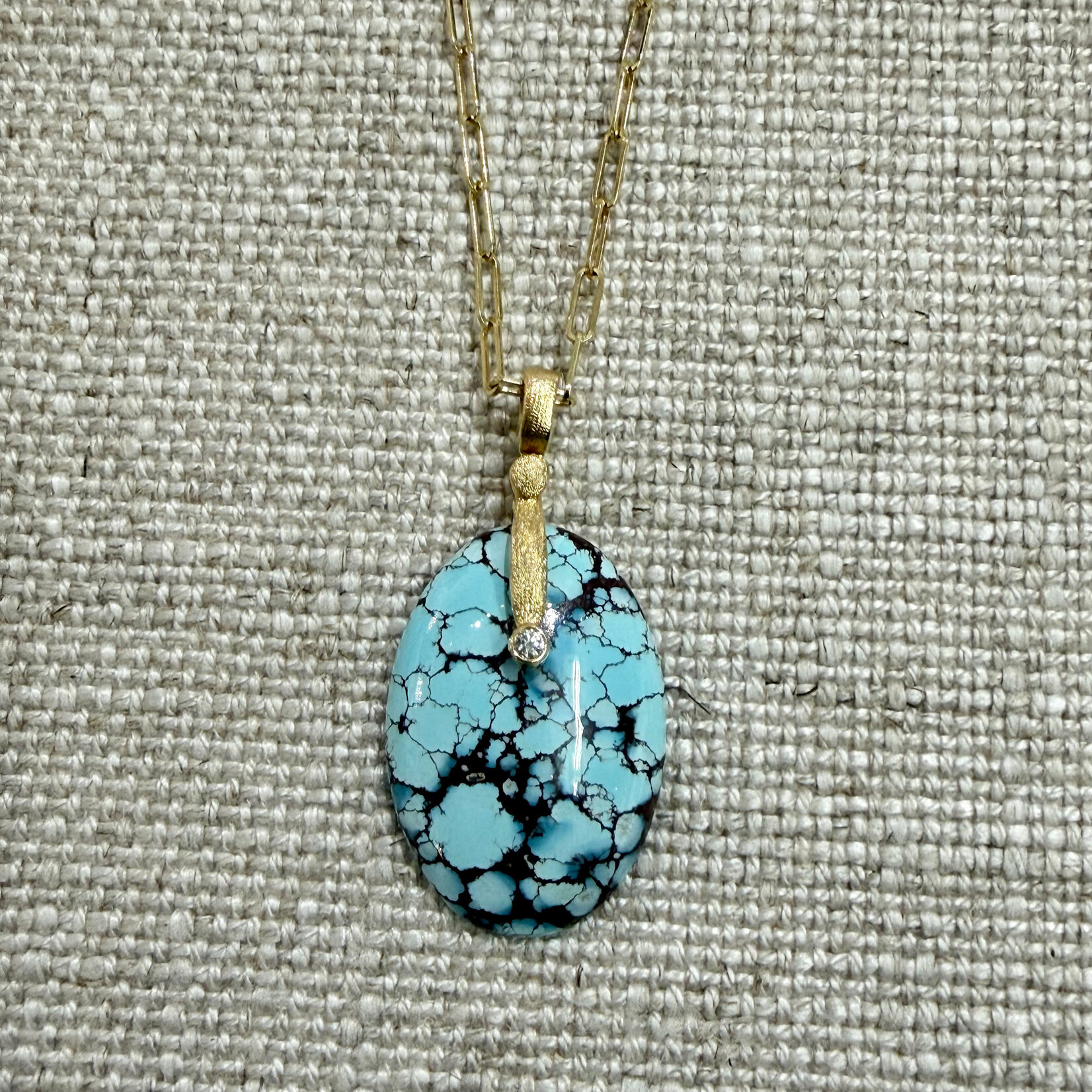 Alex Sepkus 18K YG & Diamond Sticks And Stones Pendant Kazakhstan Turquoise, 20.85cts.
