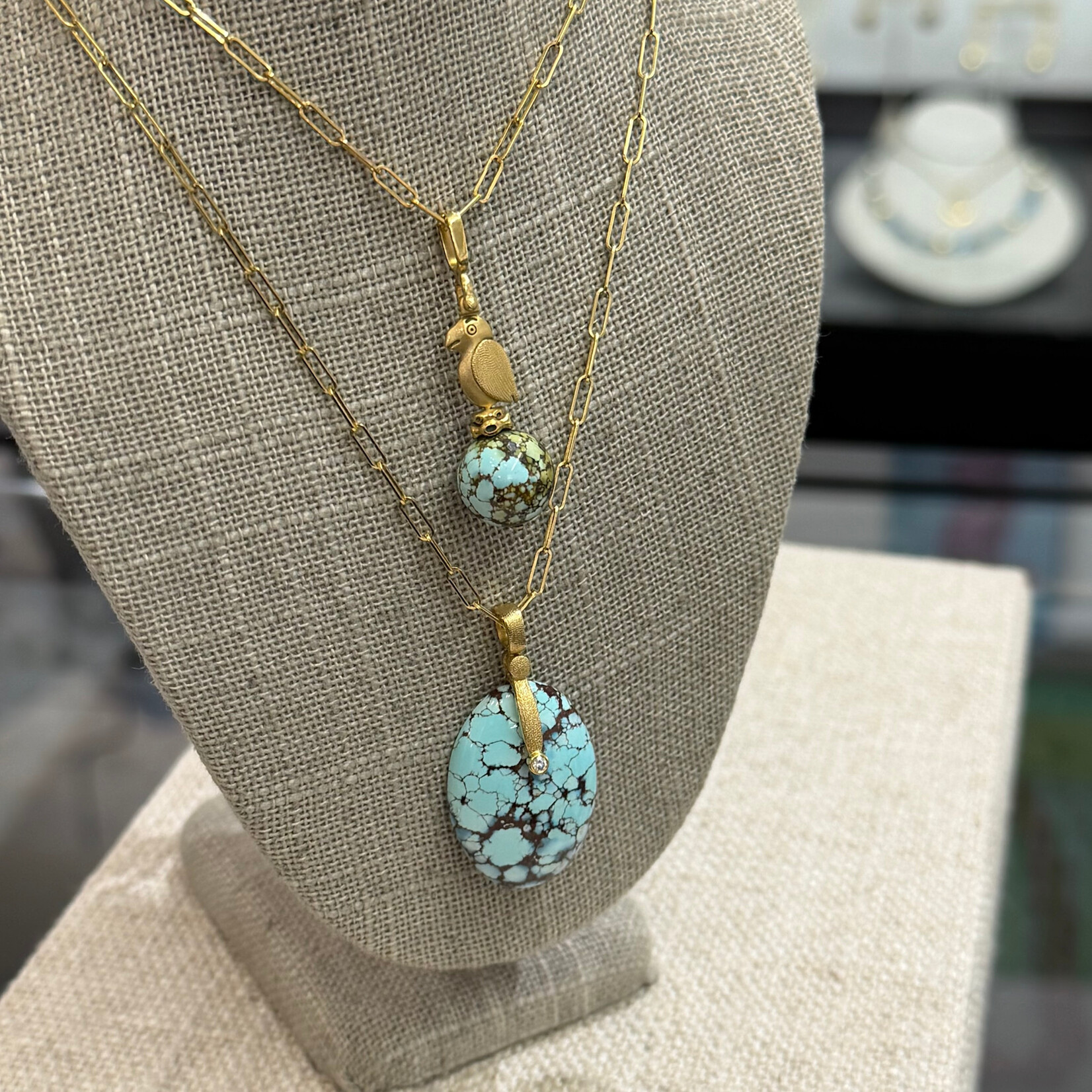Alex Sepkus 18K YG & Diamond Sticks And Stones Pendant Kazakhstan Turquoise, 20.85cts.