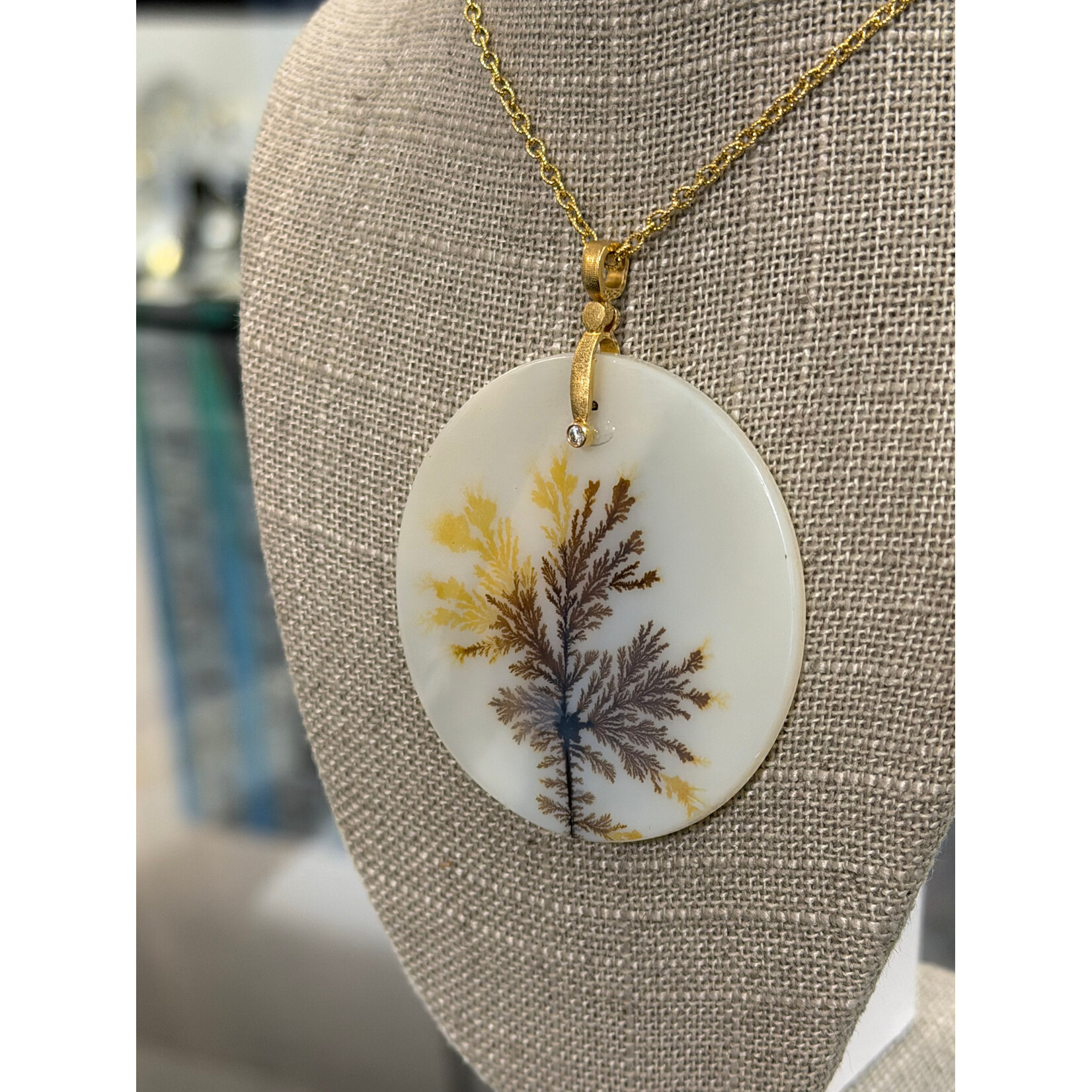 Alex Sepkus Dendritic Agate and 18k Yellow Gold Sticks and Stones Pendant