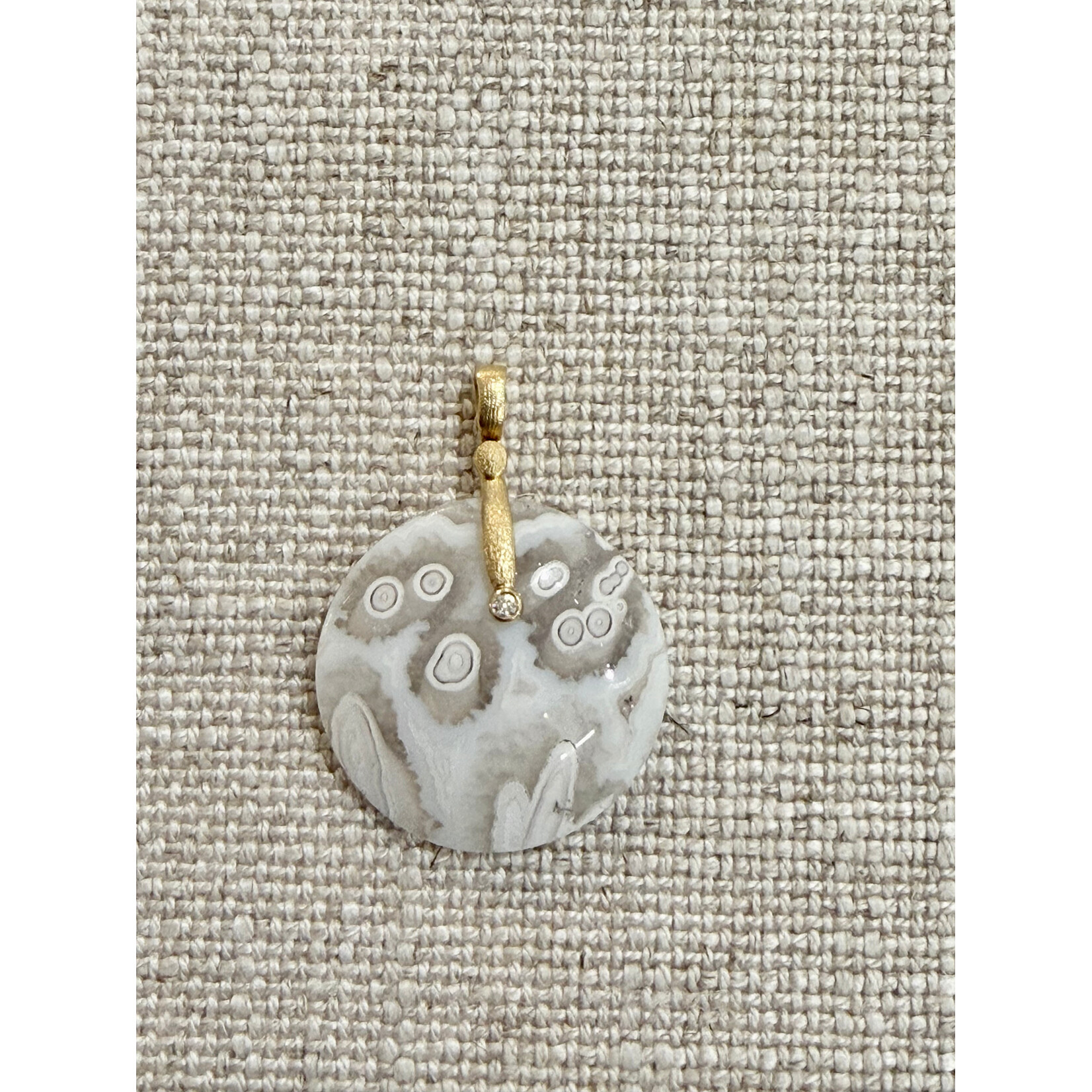 Alex Sepkus Orbicular Agate and 18k Yellow Gold Pendant, Sticks and Stones
