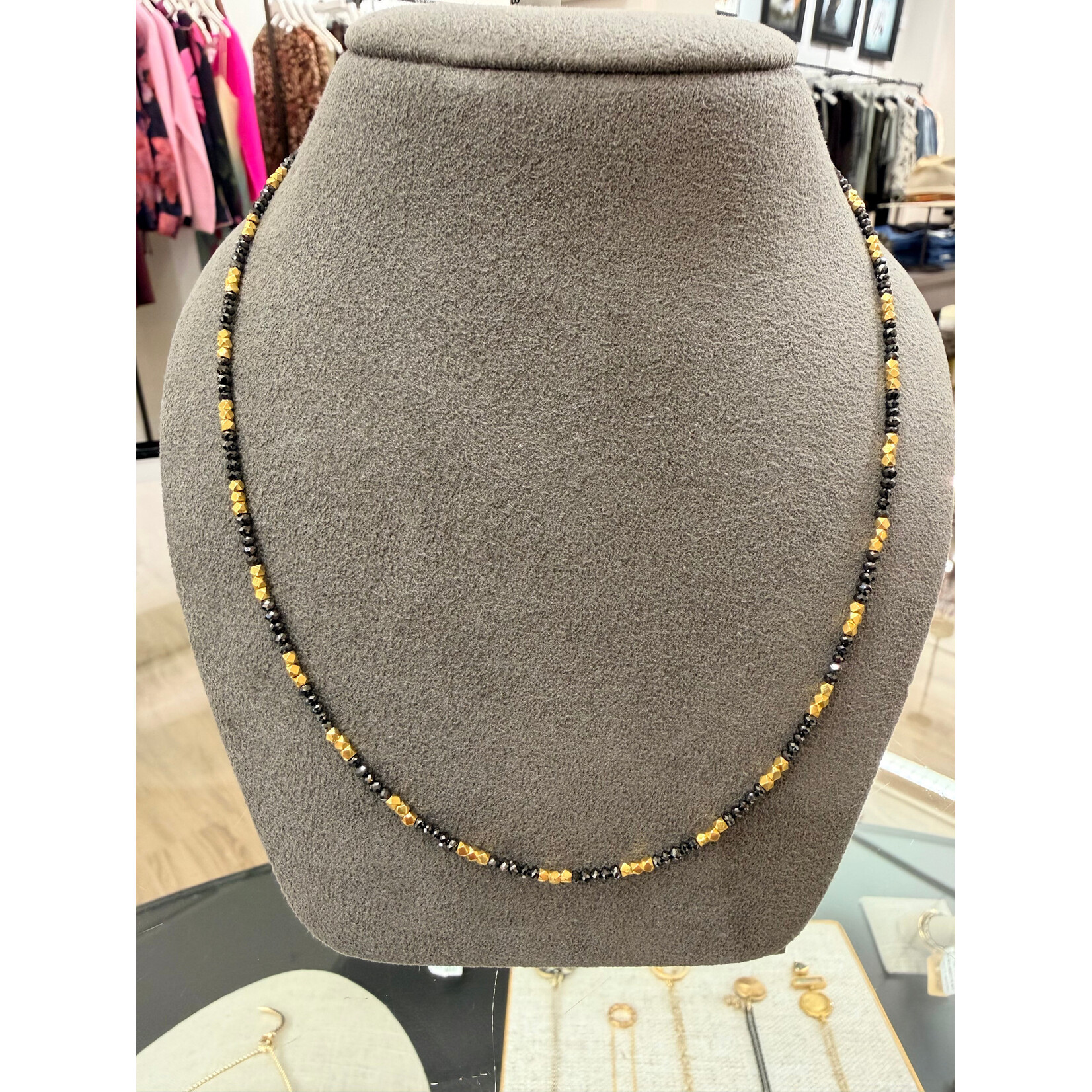 Sethi Couture Noir Black Diamond (2mm)  and 18K Gold Bead Necklace (5.9gr) approx.10.45ct, 18"
