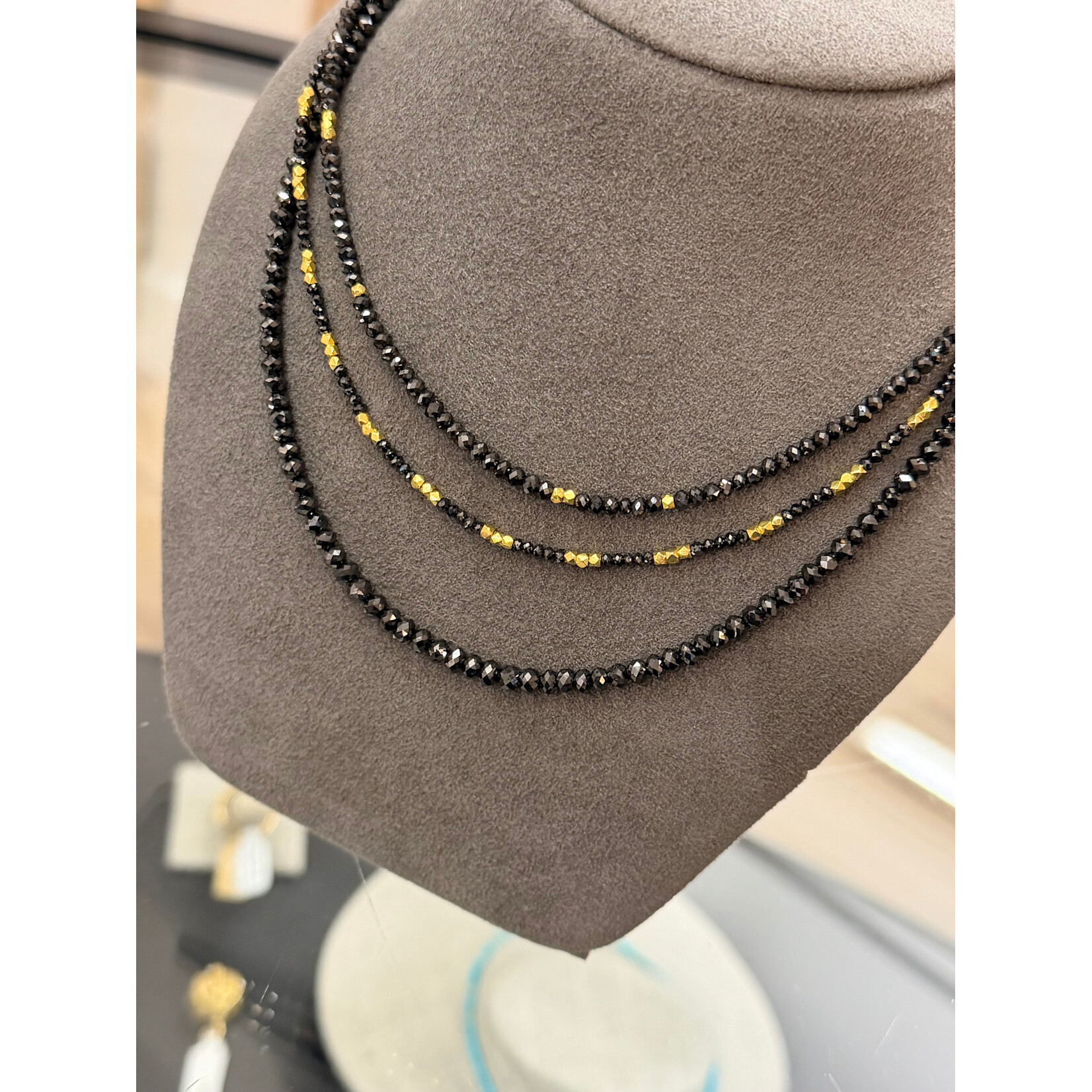 Sethi Couture Noir Black Diamond (2mm)  and 18K Gold Bead Necklace (5.9gr) approx.10.45ct, 18"