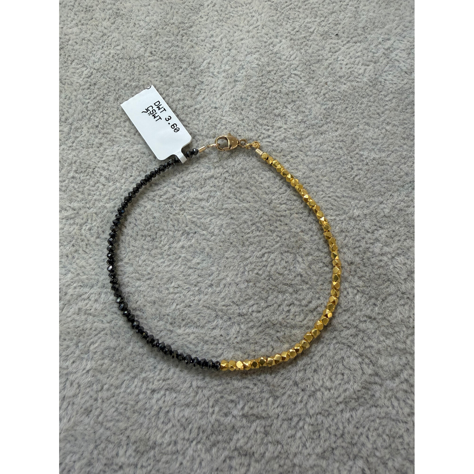 Sethi Couture Noir Black Diamond and 18K Gold Bead (2mm) Yin Yang Bracelet (2.65gr) approx 3.60ct, 7"
