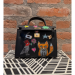 Kim Wyly Hand Painted  Leather Mini Kelly Black
