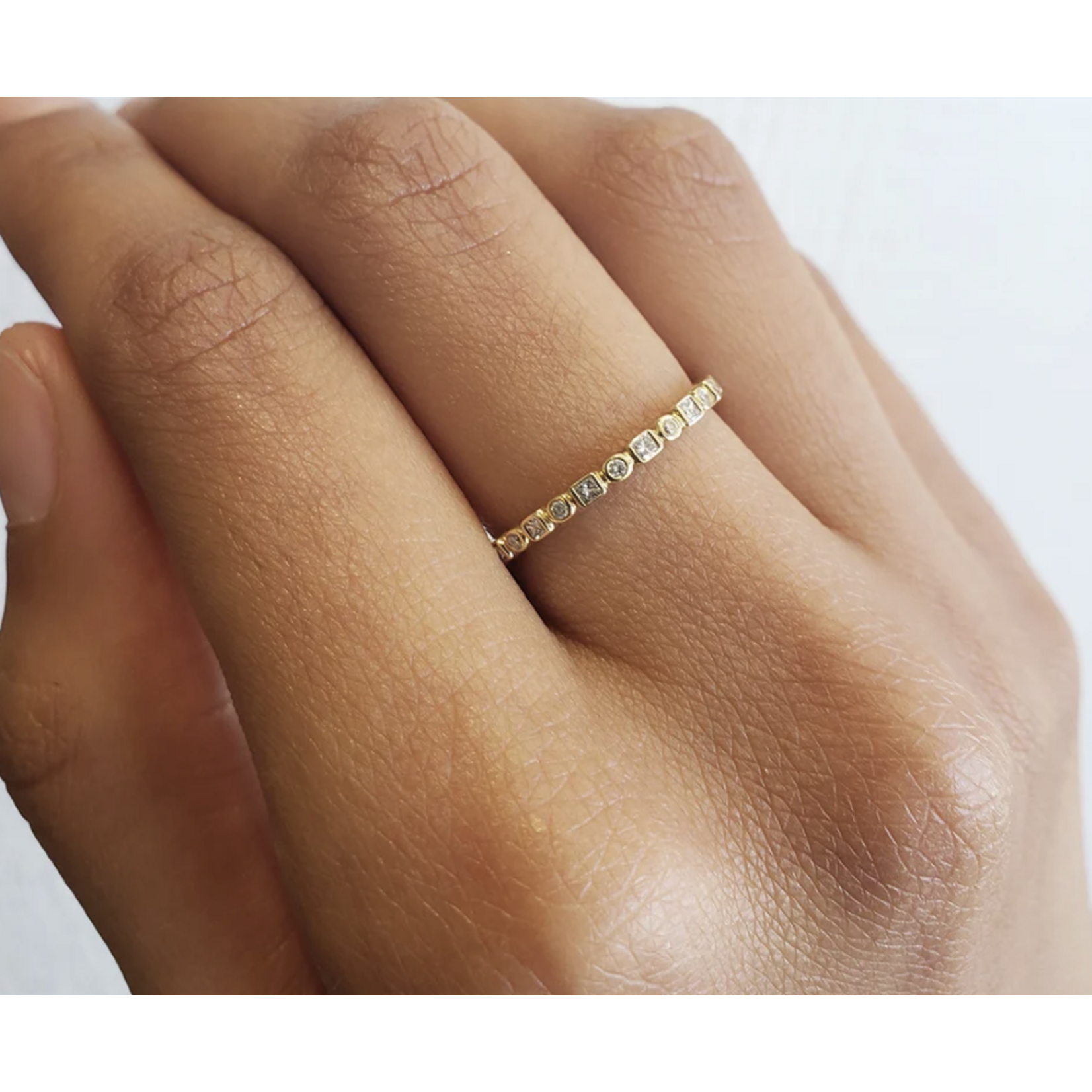 Sethi Couture 18k White Round and Princess Cut Diamond Kate Band, Size 6.5