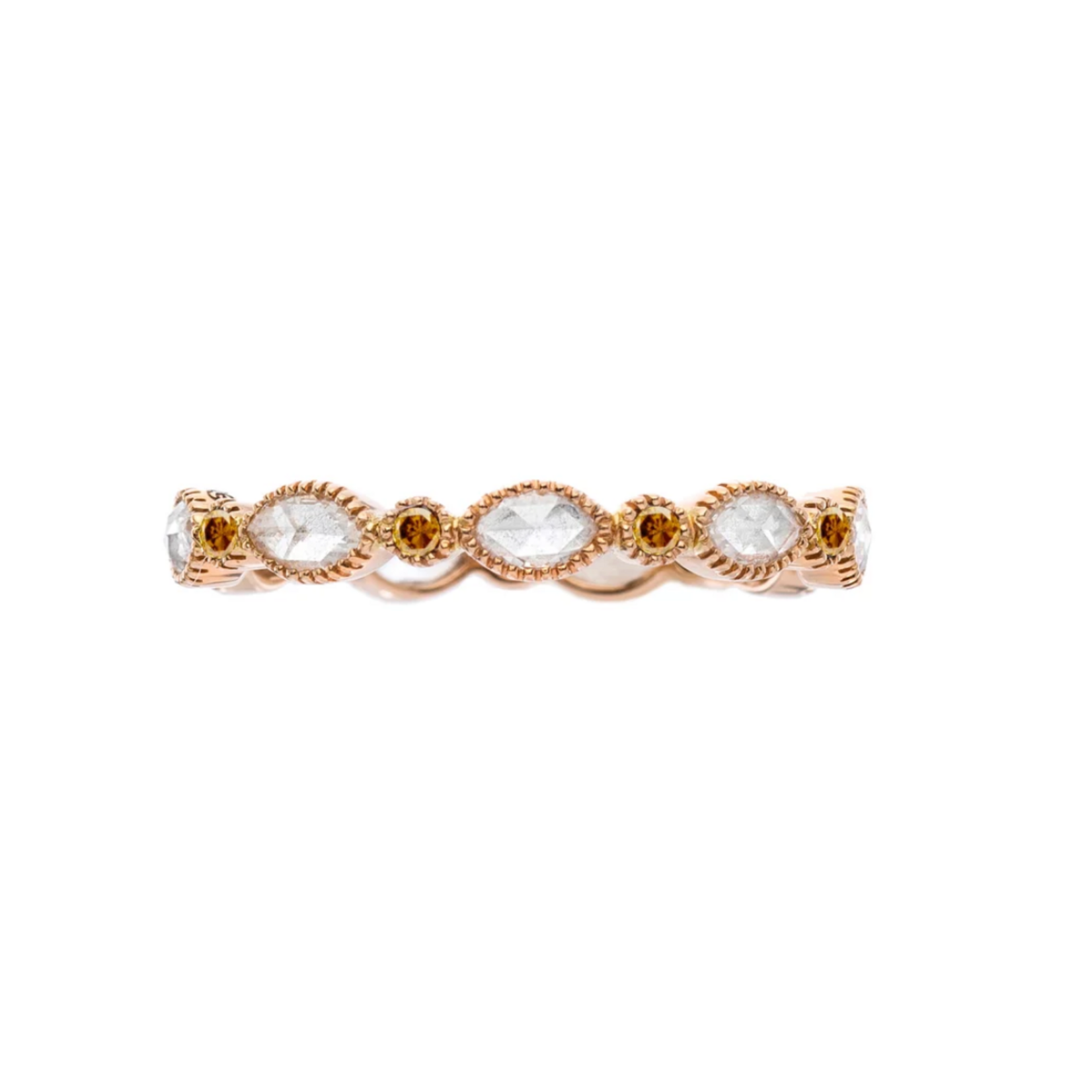 Sethi Couture 18k Rose Gold and White Rose Cut Burnt Orange Diamond Amara Band, Size 6.5