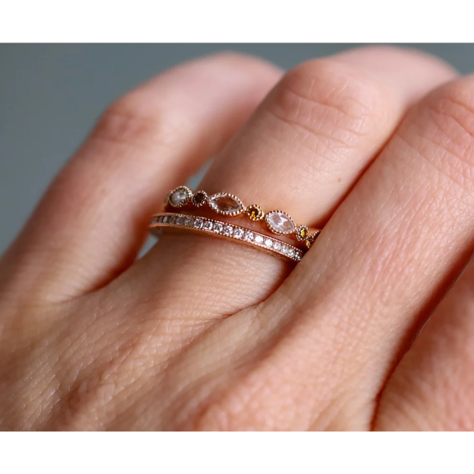 Sethi Couture 18k Rose Gold and White Rose Cut Burnt Orange Diamond Amara Band, Size 6.5
