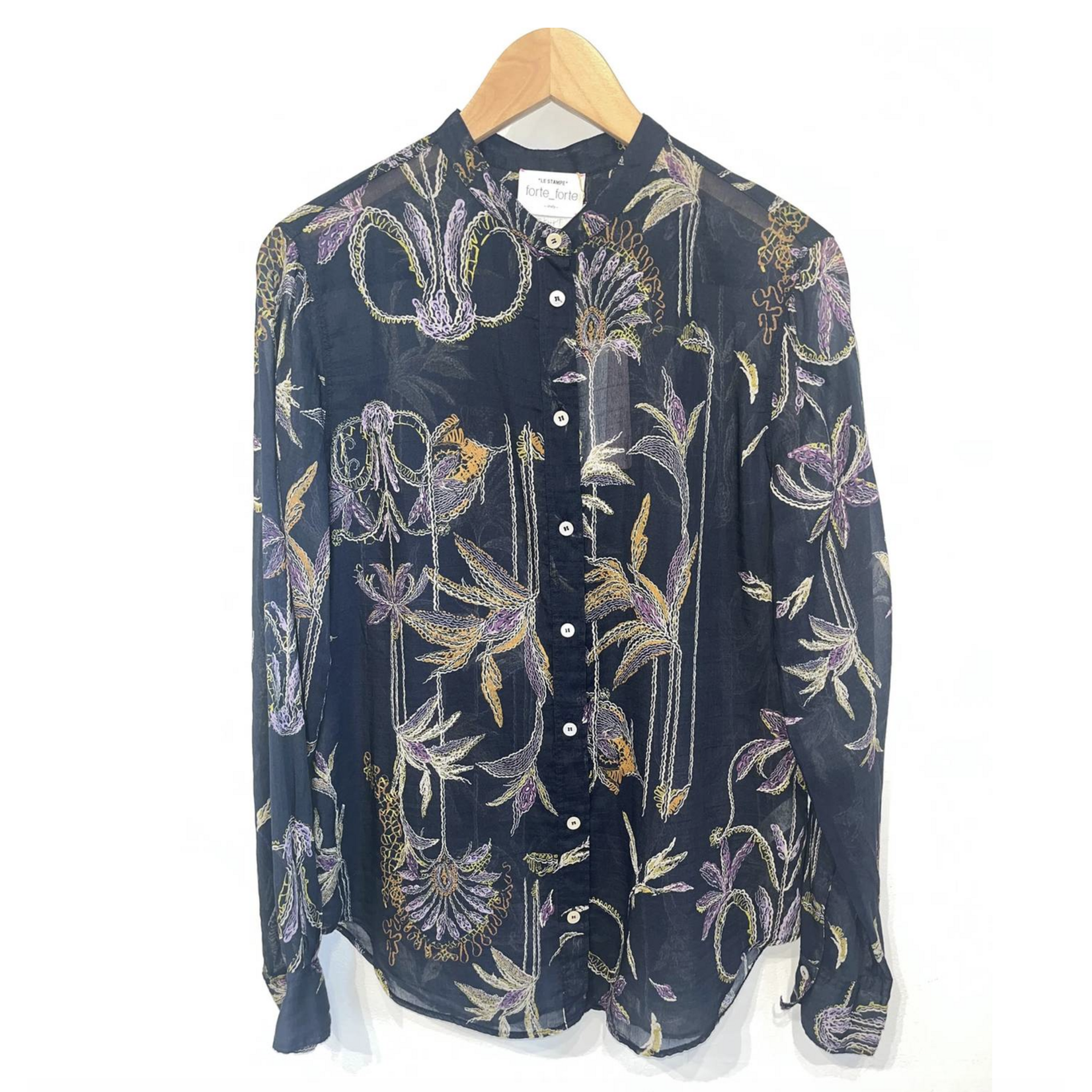 Forte Forte "Sogni" Print Co/Se Voile Grandfather Shirt
