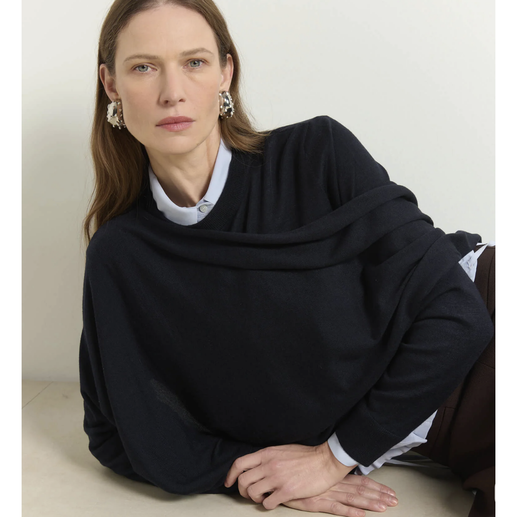 Beatrice Asymmetric Sweater w/Draped Neckline