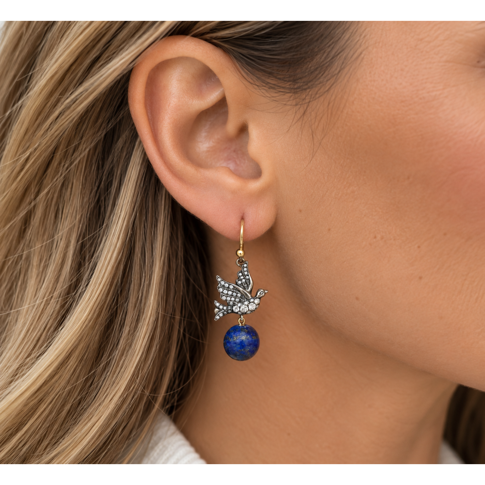 Arman Sarkisyan Love Bird with Lapis Drops 18k/Silver/Diamond (.40ct)