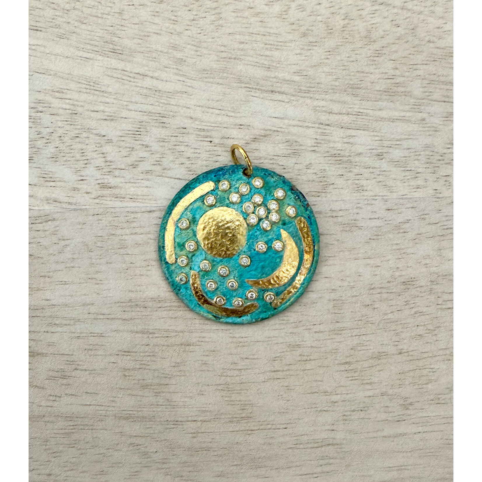 ARA Collection Celestial Pendant, 24k, Diamonds, Patinated Copper
