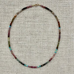 Theodosia Block Tourmaline Necklace, Turquoise and 14k Gold Beads, 16 inch