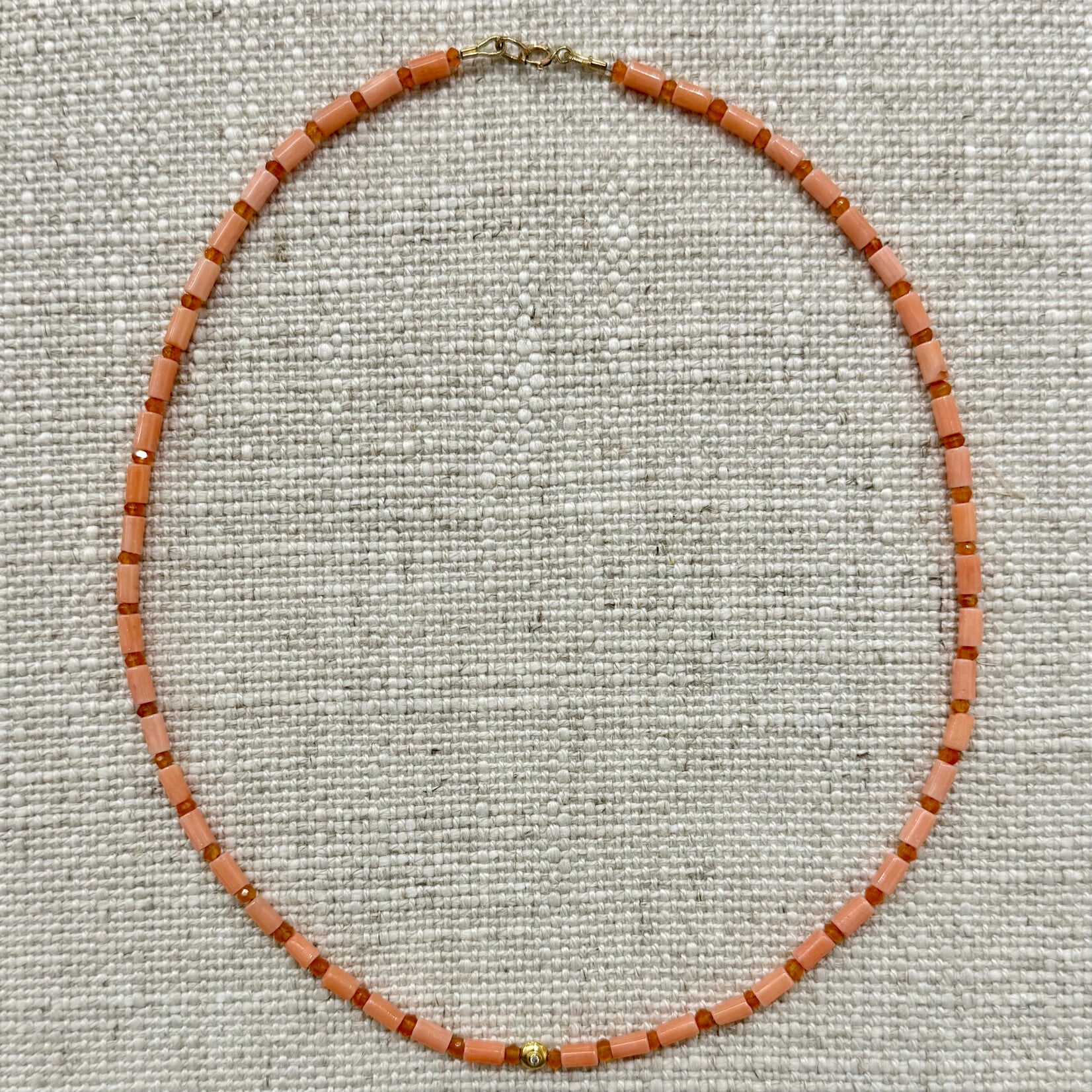 Theodosia Mini Tube Coral Necklace with 14k Diamond Bead, 16 inches