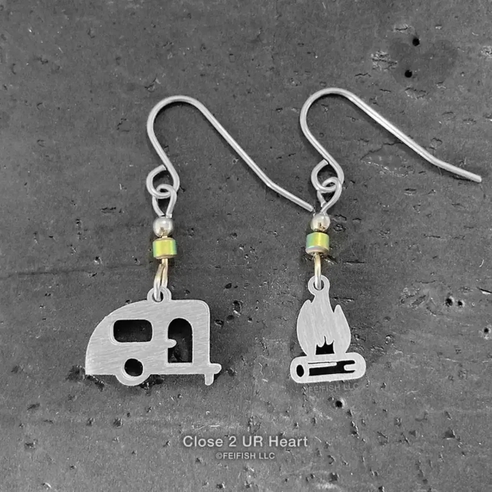 Close 2 UR Heart Camper and Campfire Earrings