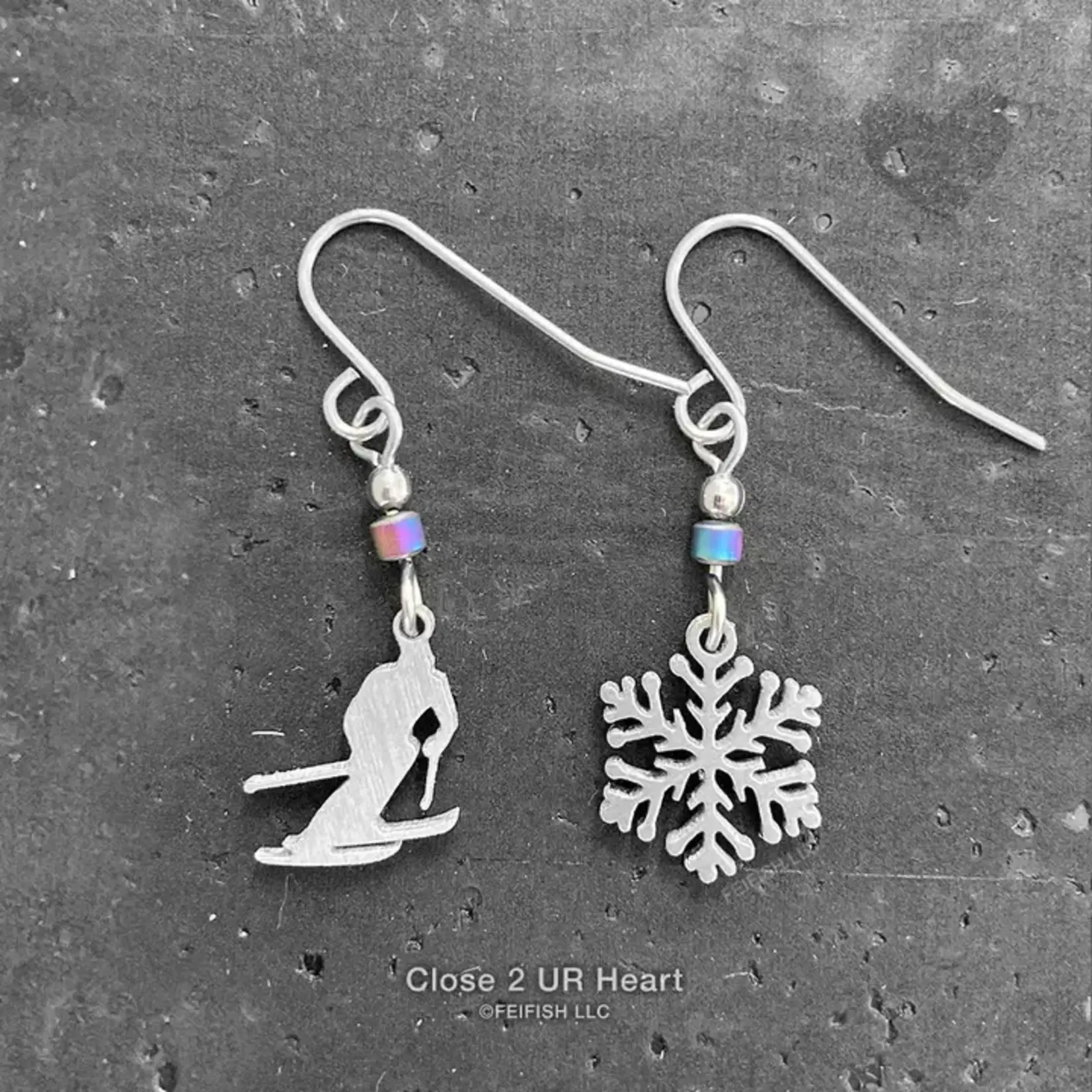 Close 2 UR Heart Skier and Snowflake Earrings