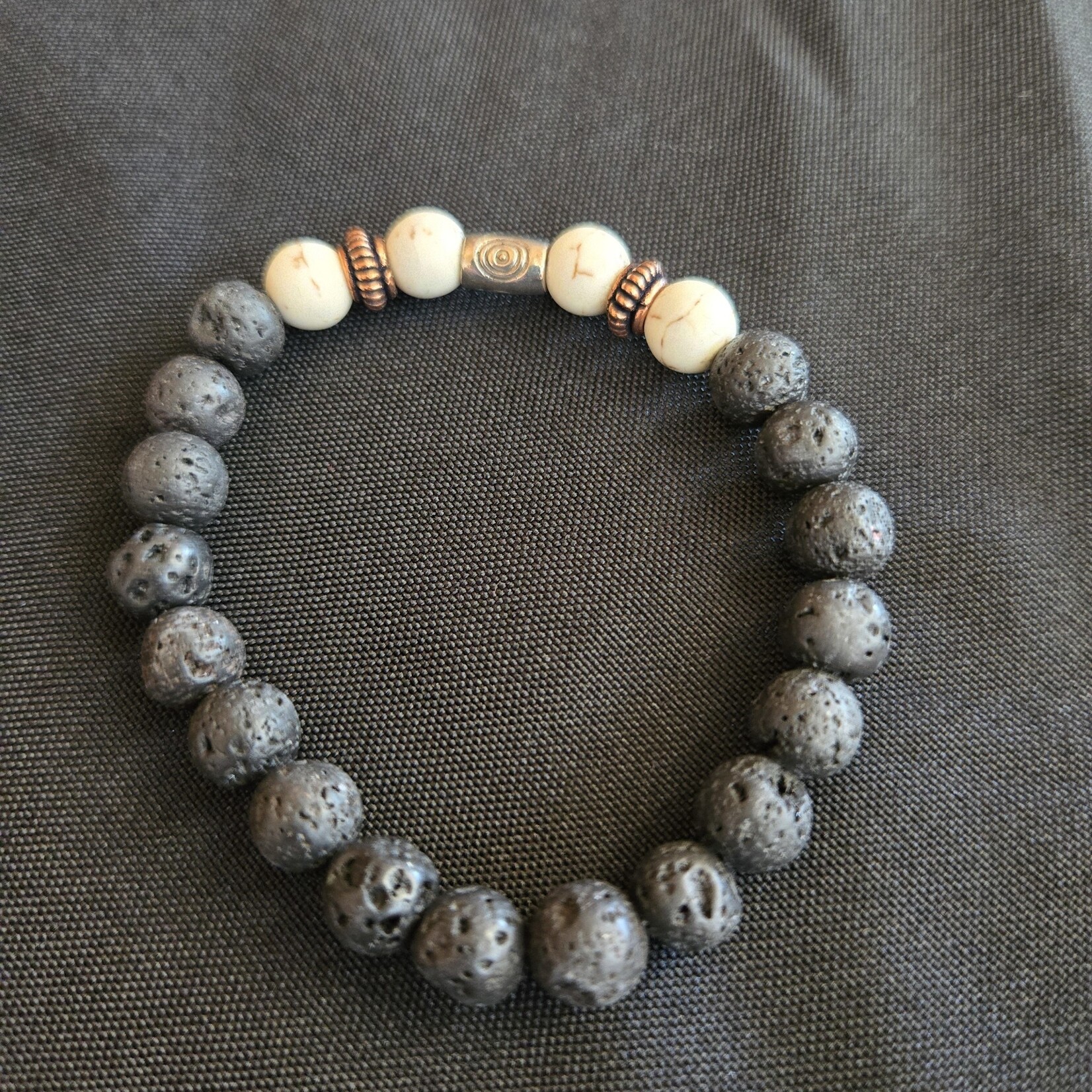 Lava Rock, white & copper bracelet