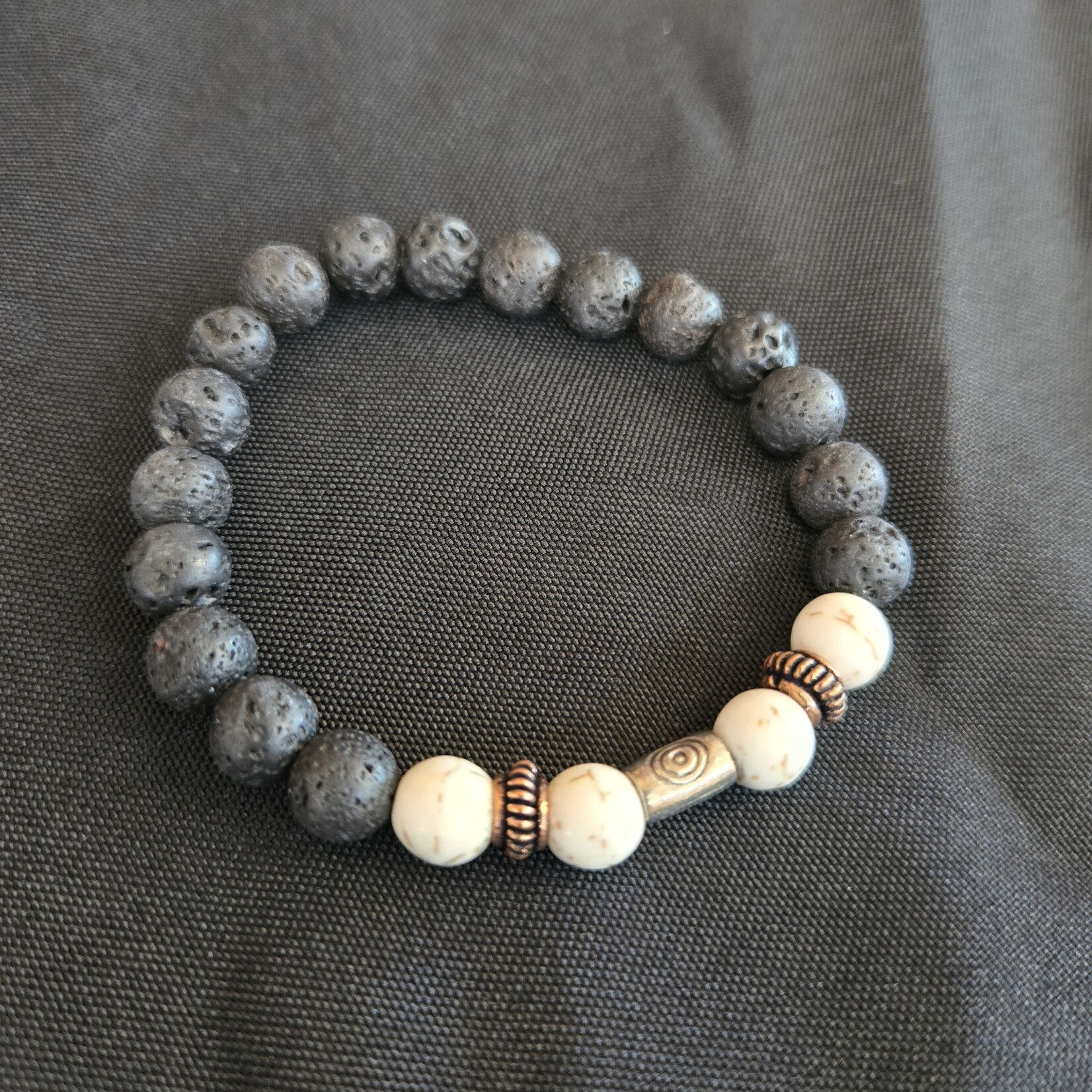 Lava Rock, white & copper bracelet