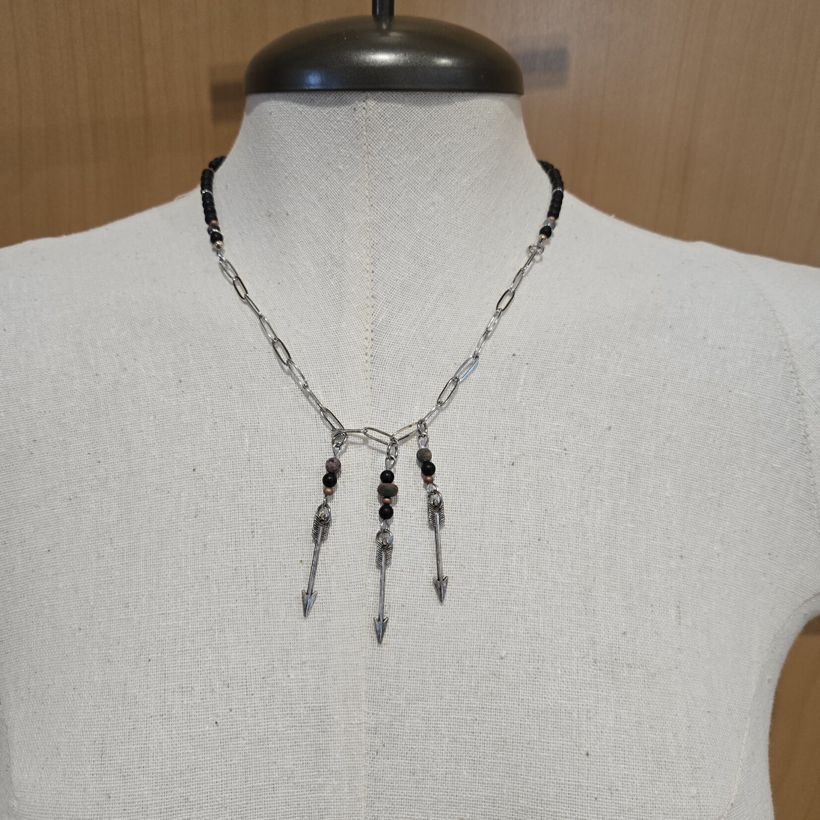 Onyx, Jasper, Copper/Paperclip Chain Necklace