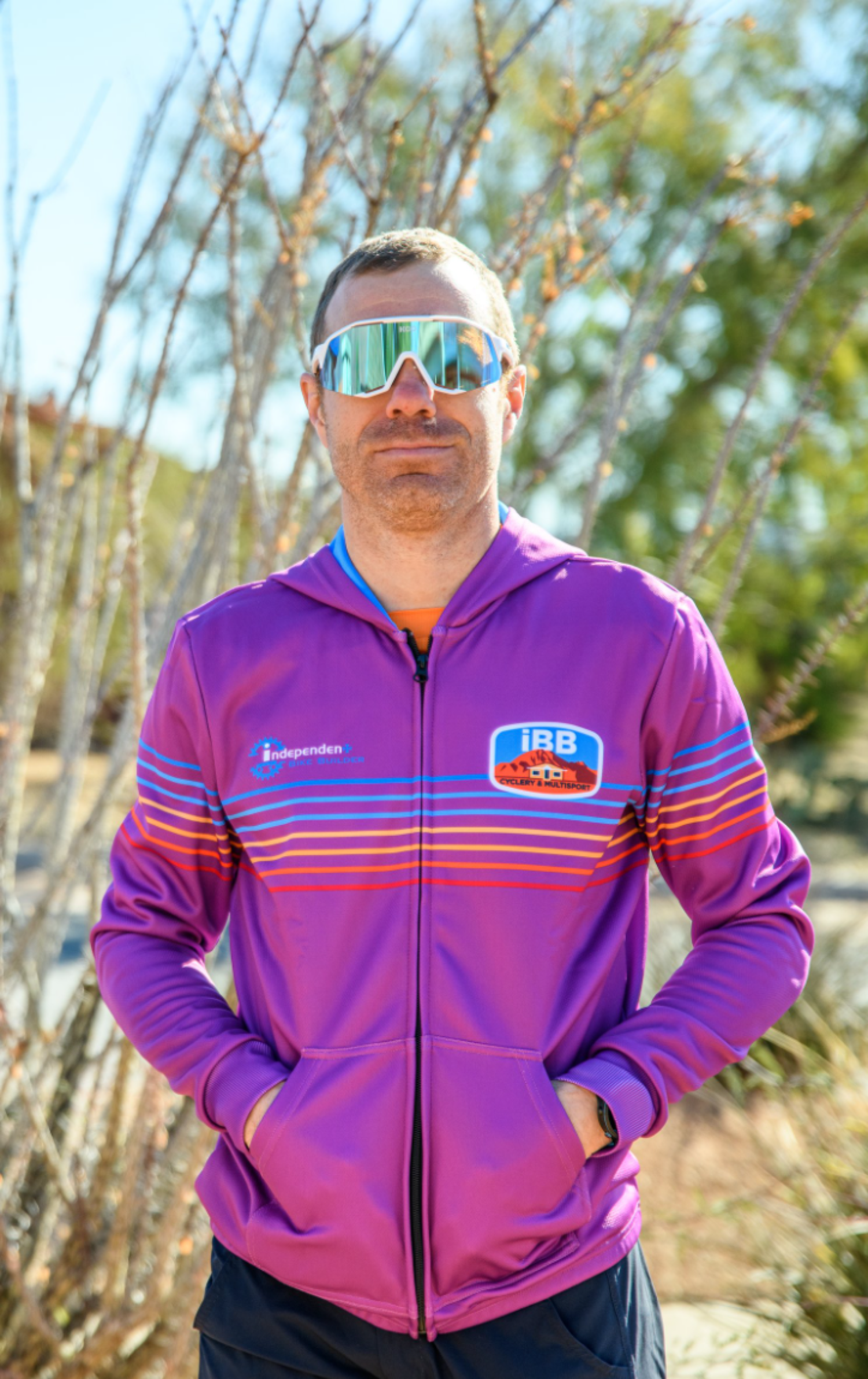 2024 IBB Roubaix Zip Up Hoodie in Purple Striped | IBB Cyclery