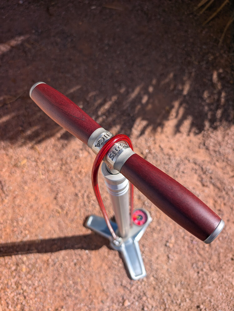 Silca Superpista Ultimate 'Hiro' Edition Floor Pump - 160psi, Stainless Steel, Red Hose with Hiro V2 Chuck, Silver