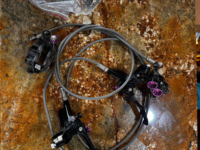 Hope Tech 4 V4 Hydraulic Disc Brakes  with braided hose and red pads (used)