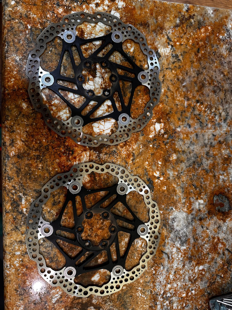 Hope Tech 4 V4 6 bolt vented purple with rotors and red pads (used)