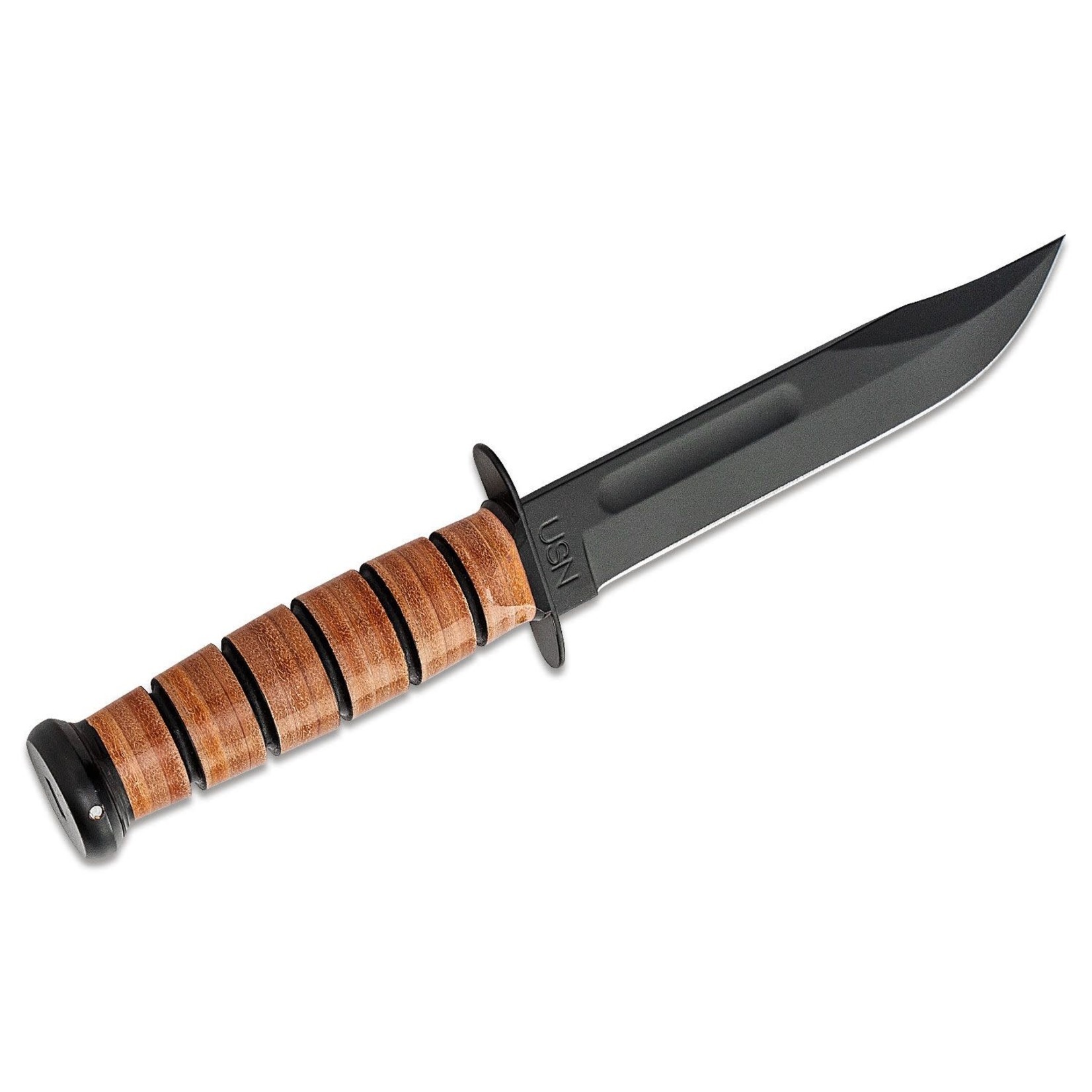 Ka-Bar KaBar USN Anniversary Fighting Knife - Leather Sheath - Straight Edge