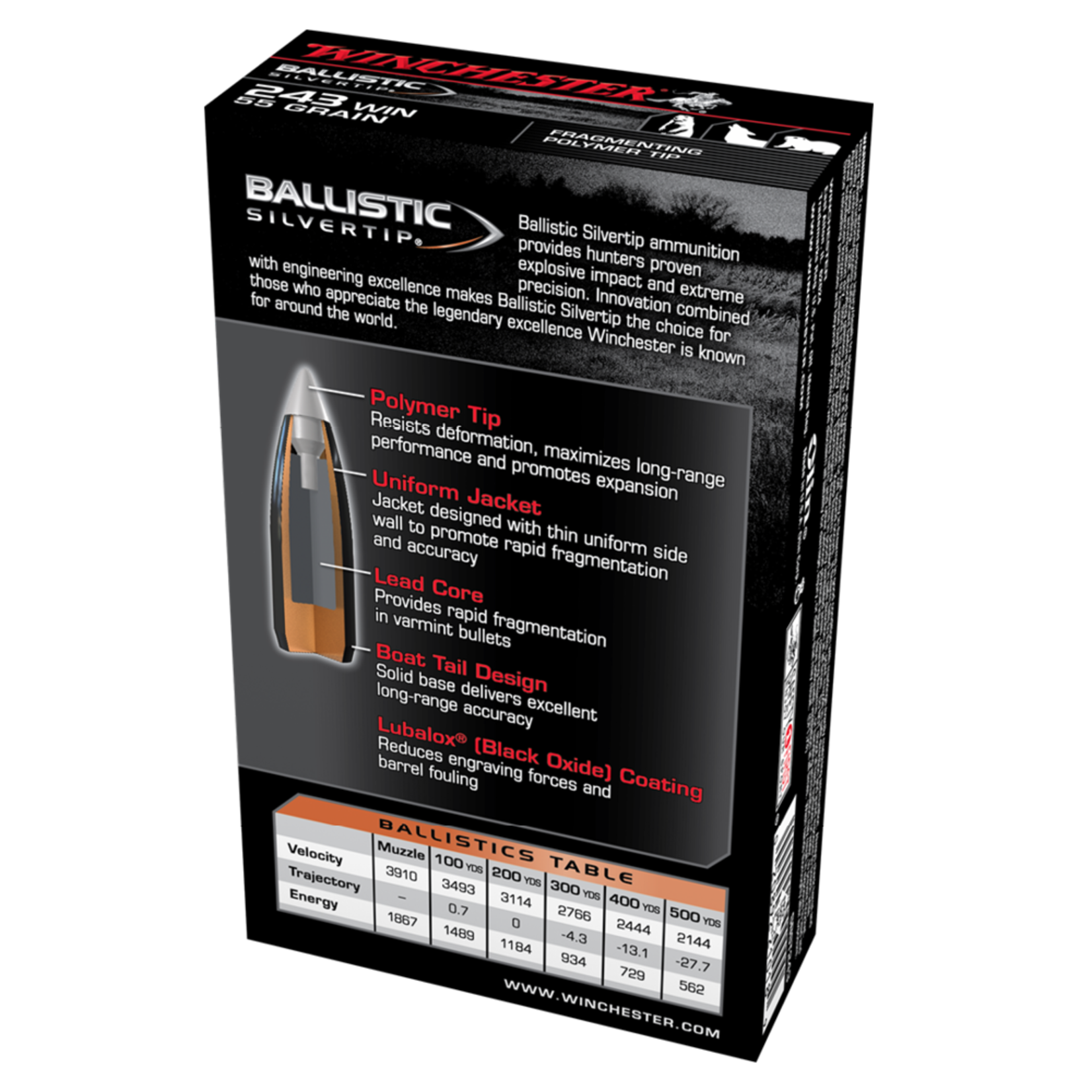 Winchester Winchester 243Win 55gr Ballistic Silver Tip 3910fps - 20 Pack