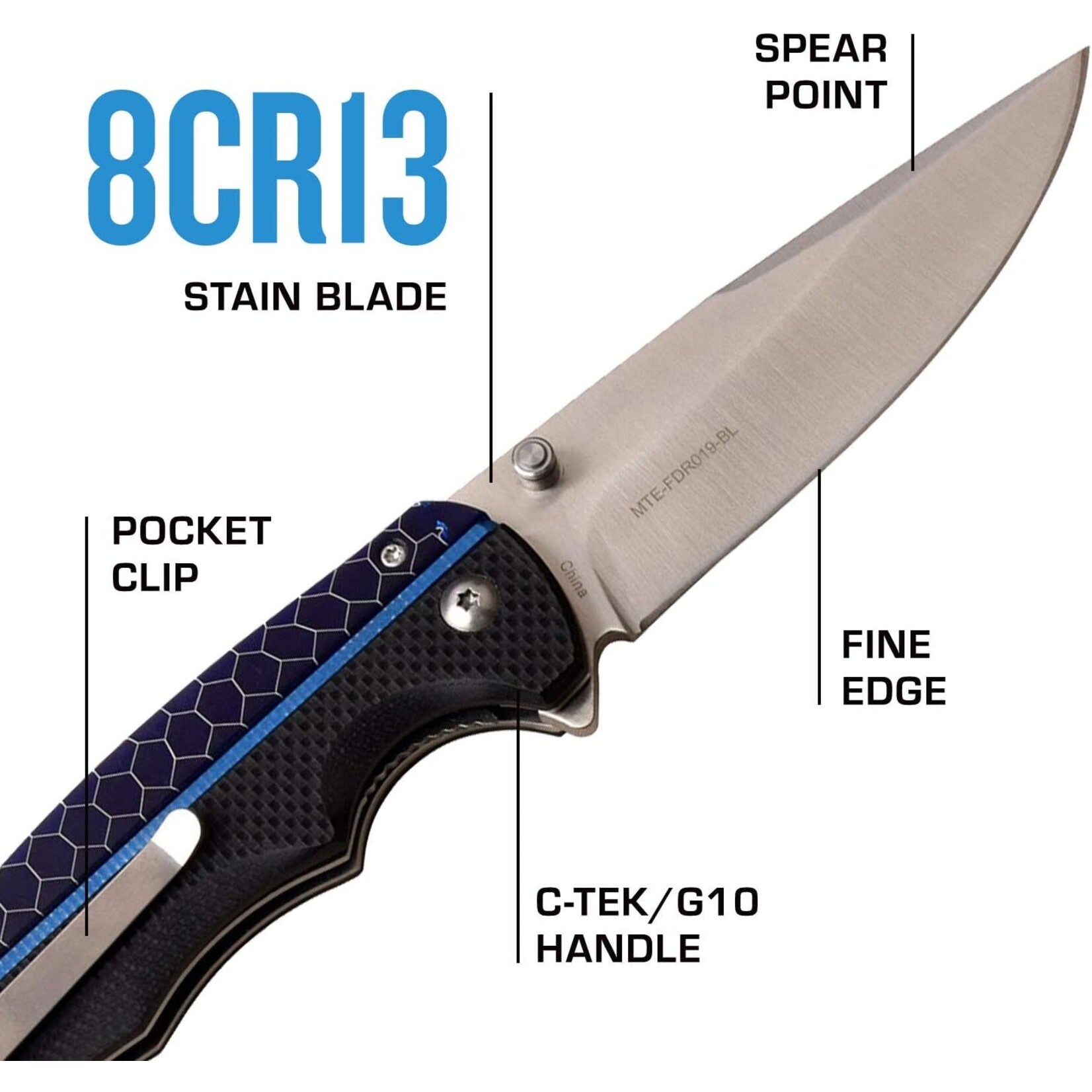 MTech USA MTech Spear Point Fast Open Folding Lock Knife - 8CR13 Stainless