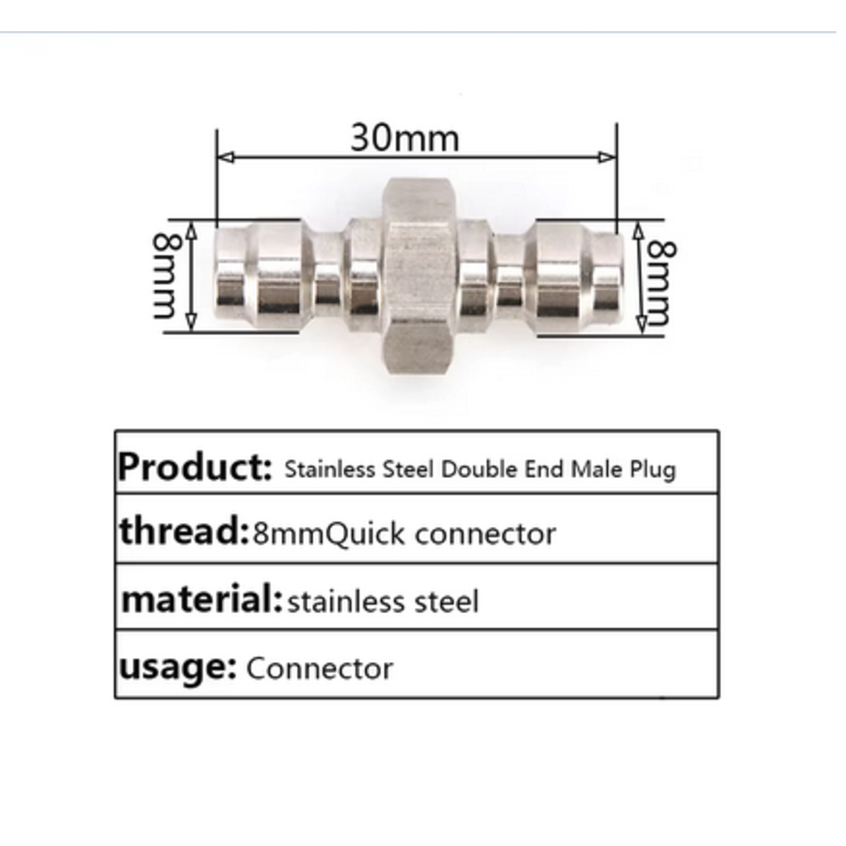 Ali Express AE 8mm Quick Connect Adaptor Male to Male Stainless Steel