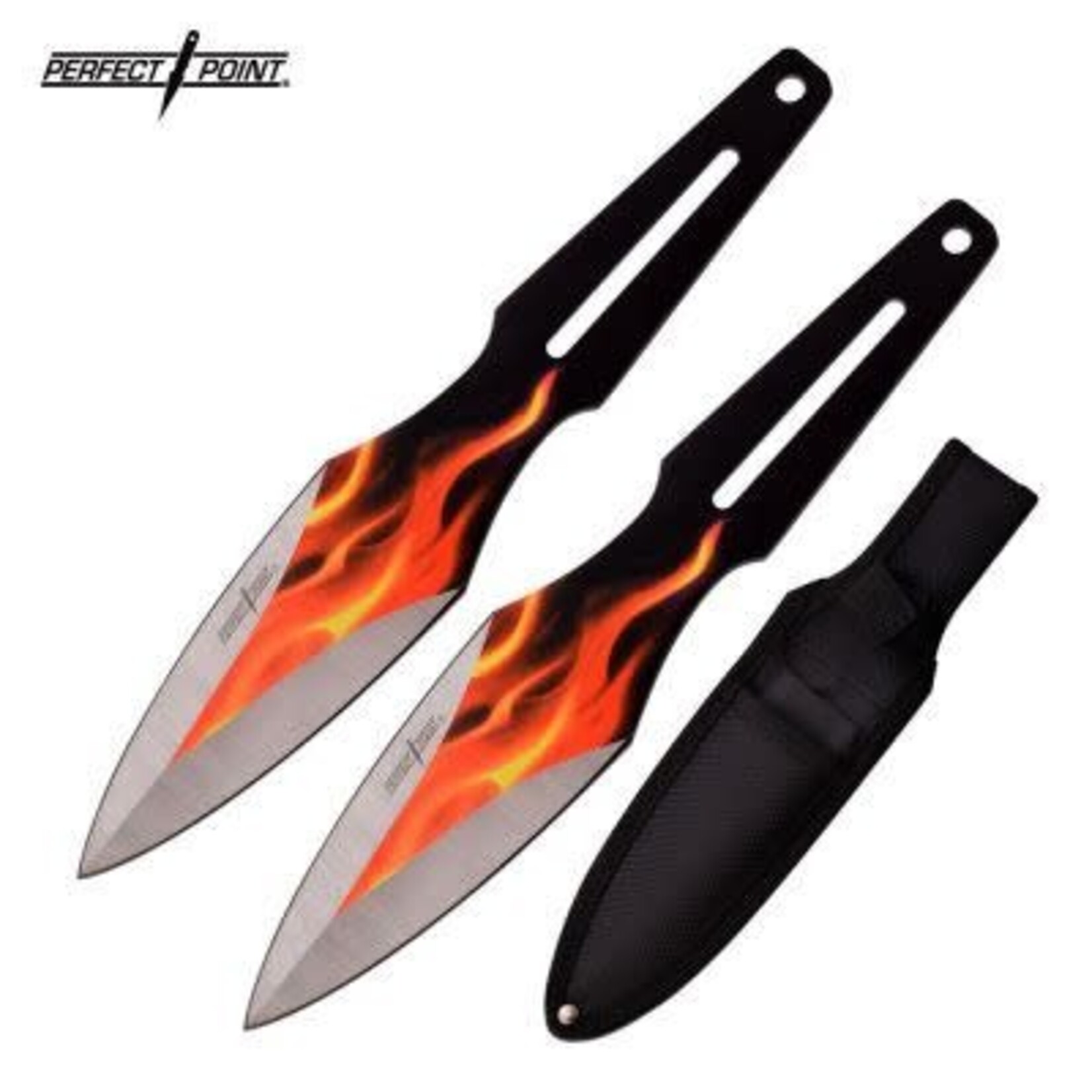 Perfect Point Orange Fire Flame Throwing Knives - Set of 2 With Sheath