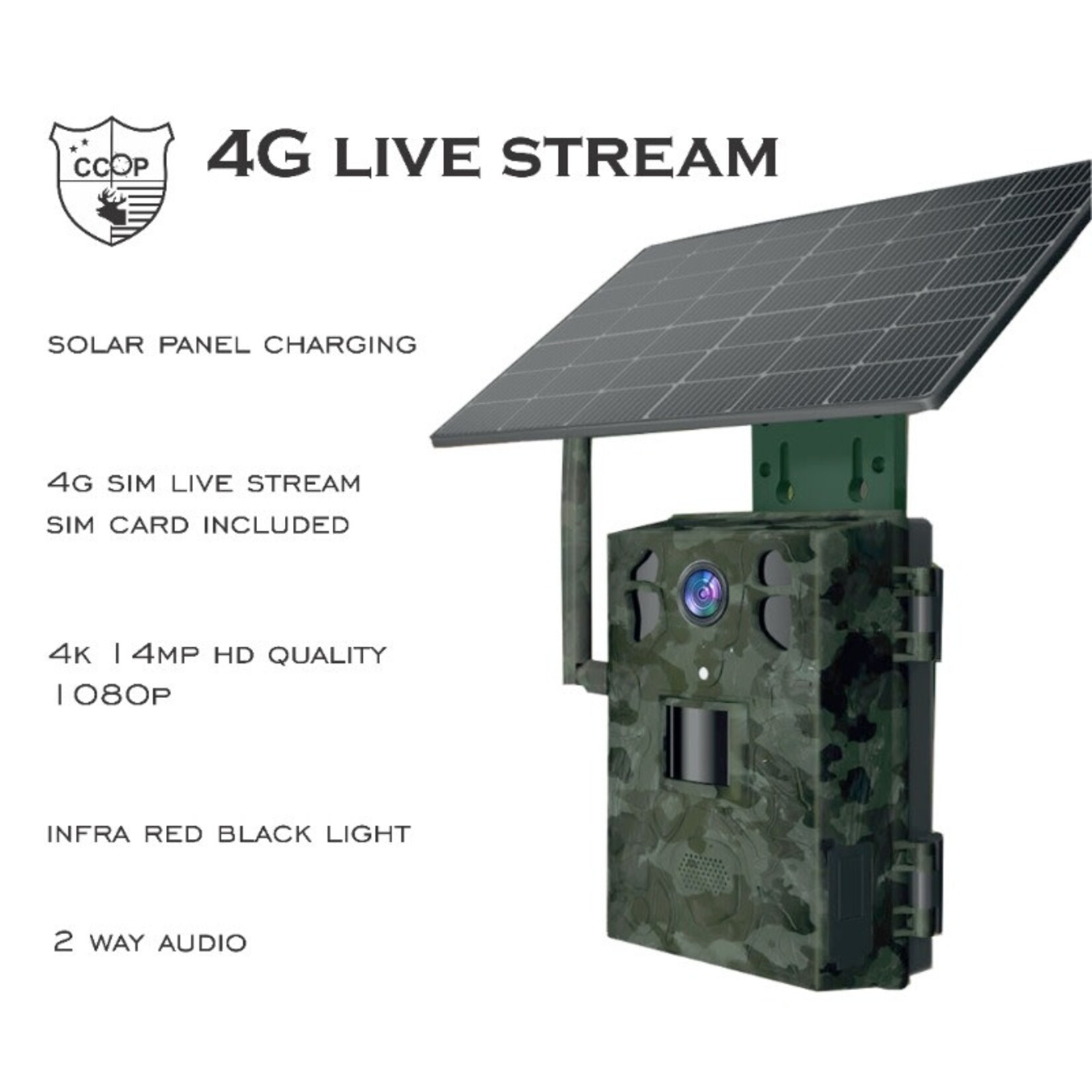 CCOP CCOP 4G Live Stream with solar panel Trail Camera