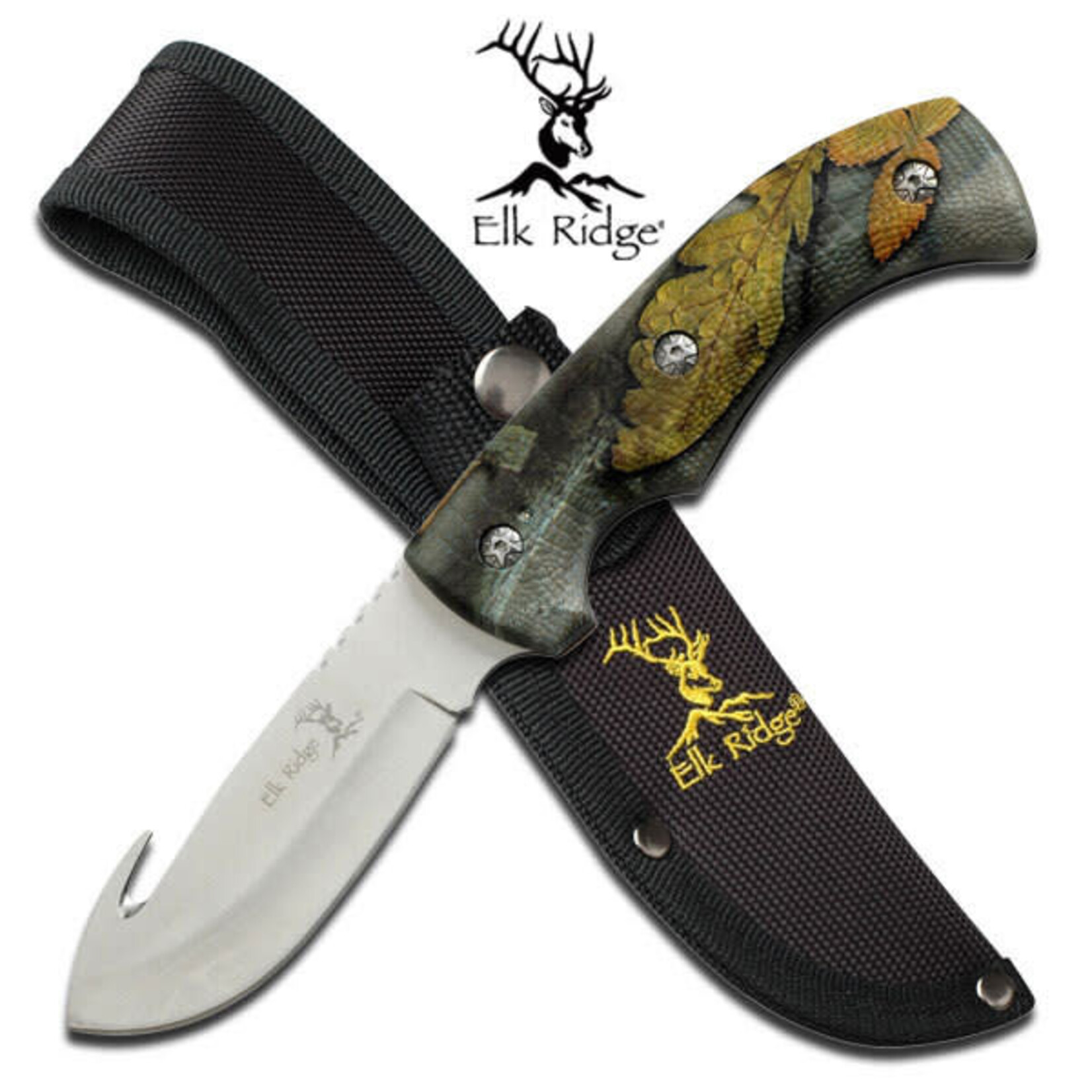 Elk Ridge Elk Ridge Guthook Fixed Blade Camo Knife with Sheath