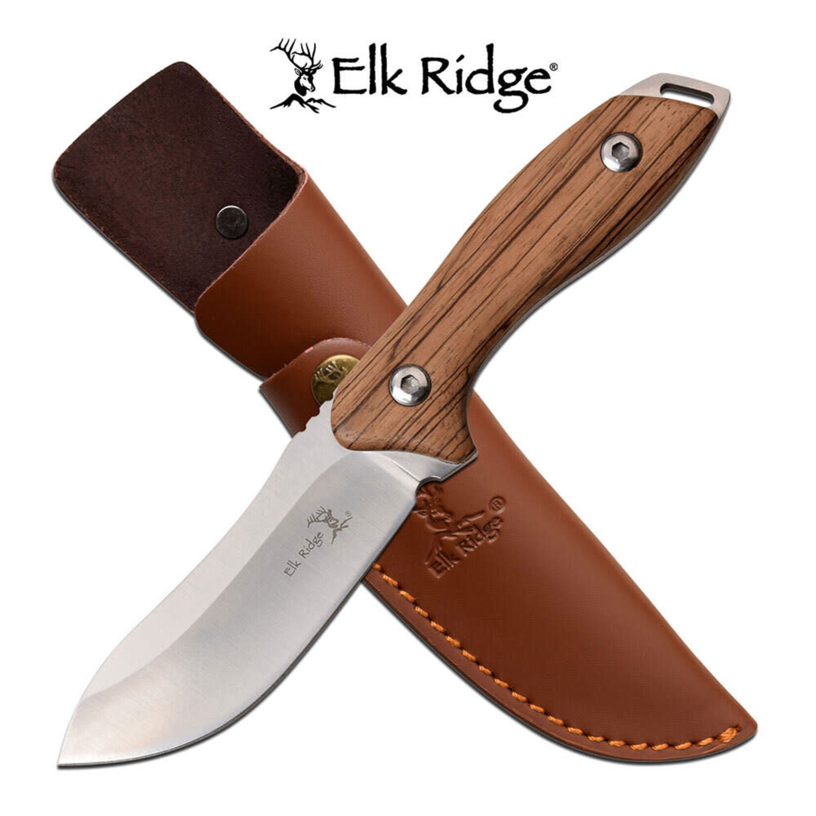 Elk Ridge Elk Ridge Birchwood Fixed Blade Knife with Leather Sheath