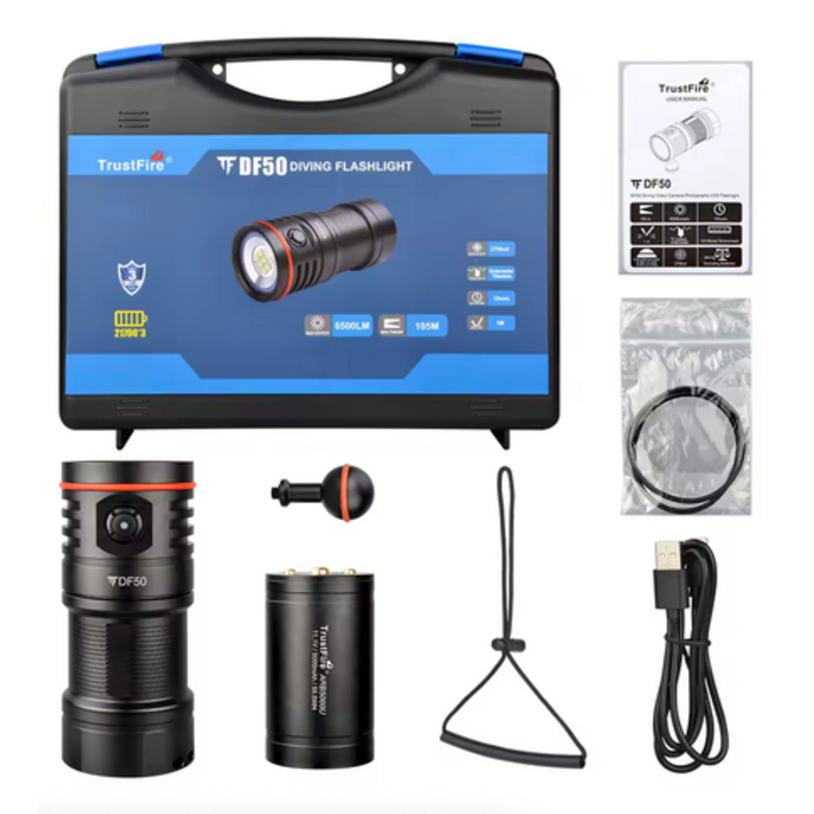Trustfire Trustfire Diving Flashlight DF50 3 Mode 6500lumen Dive Torch - White - Red - UV