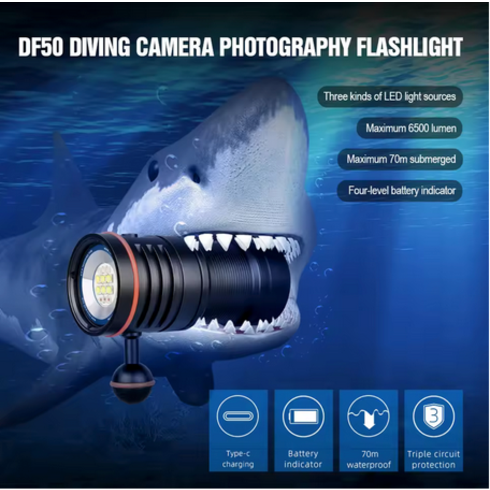 Trustfire Trustfire Diving Flashlight DF50 3 Mode 6500lumen Dive Torch - White - Red - UV