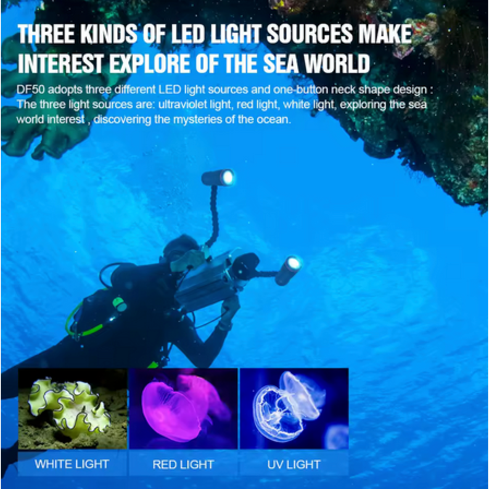 Trustfire Trustfire Diving Flashlight DF50 3 Mode 6500lumen Dive Torch - White - Red - UV