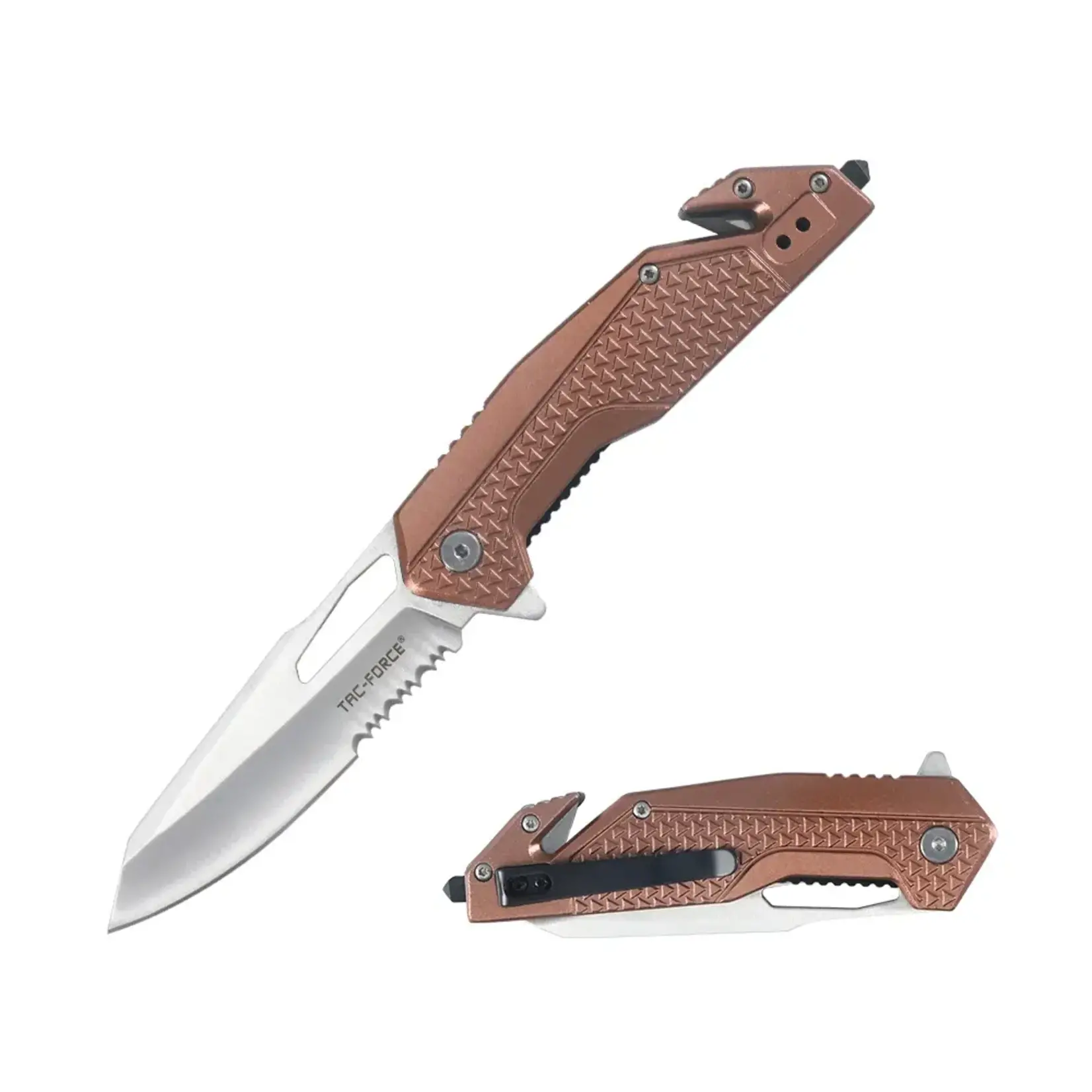 Tac-Force Tac-Force Fast Open Folding Knife, Seatbelt Cutter, Glass Breaker - Bronze