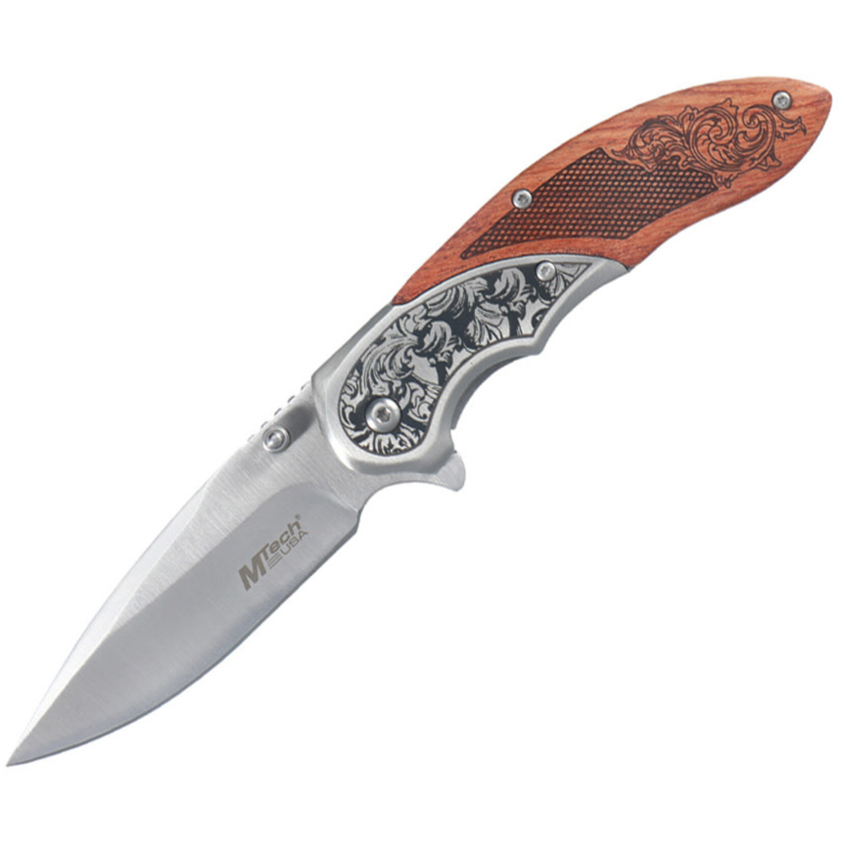 MTech USA MTech Filagree Wood & Stainless Linerlock Folding Knife