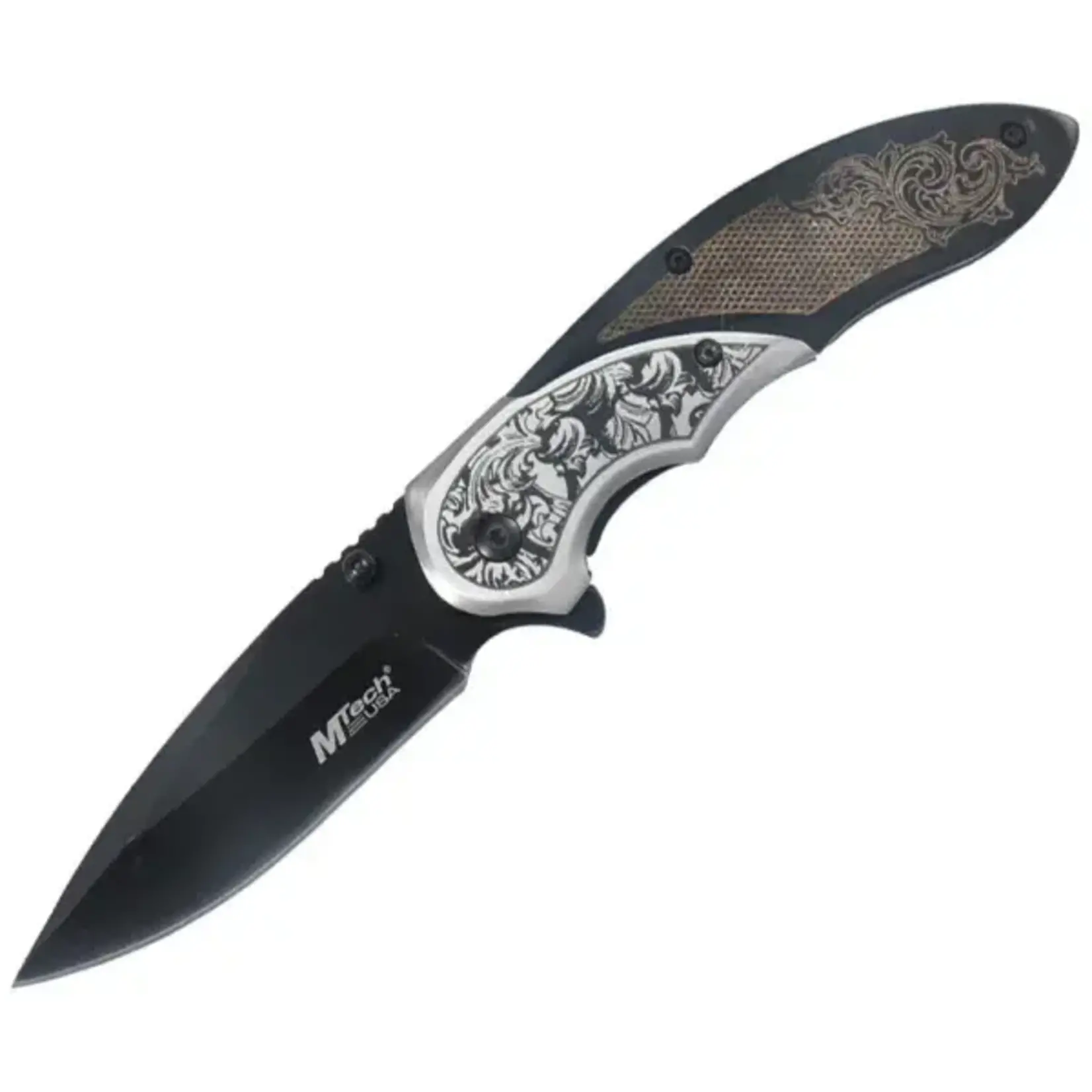 MTech USA MTech Filagree Black Wood & Stainless Linerlock Folding Knife