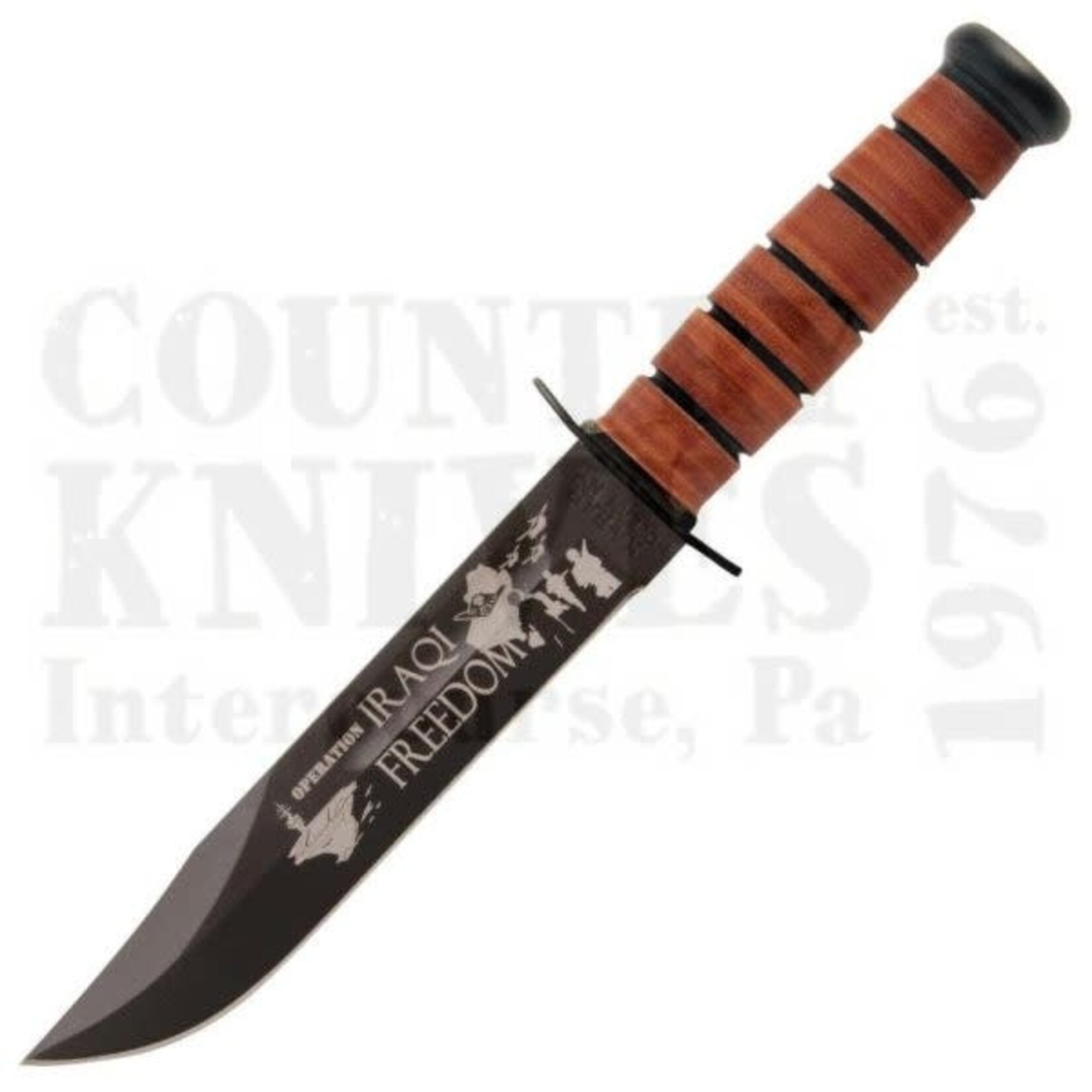 Ka-Bar KaBar USN Commemorative Iraqi Freedom Fighting Knife - Leather Sheath - Straight Edge
