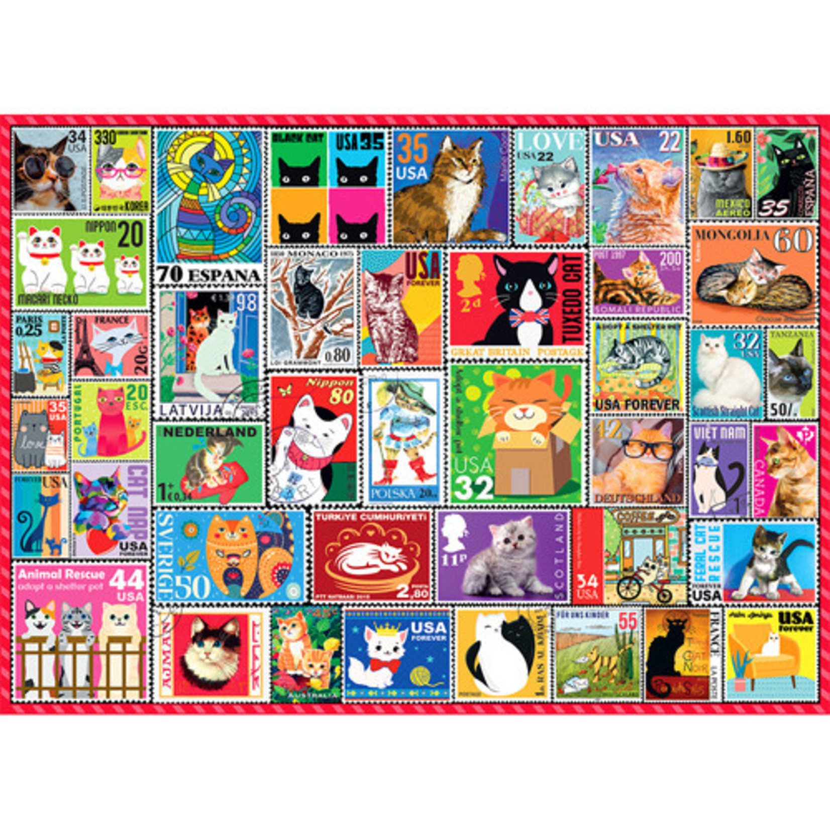 500 Piece Puzzle Cat Stamps by Re-marks, Inc.