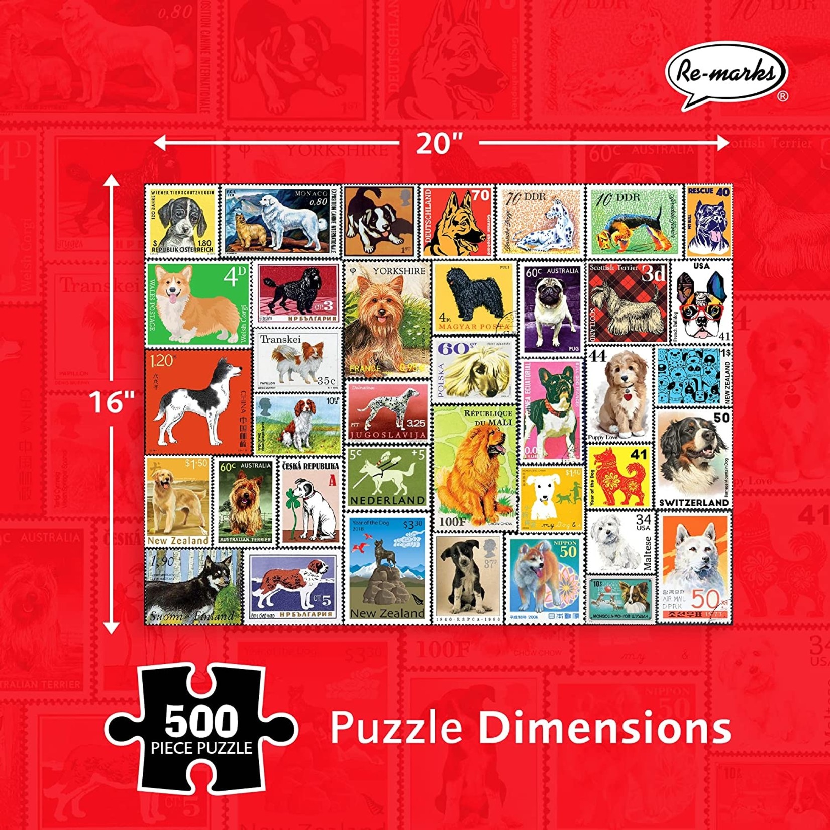 Remarks Puzzles 500 Piece Dog Stamps Puzzle
