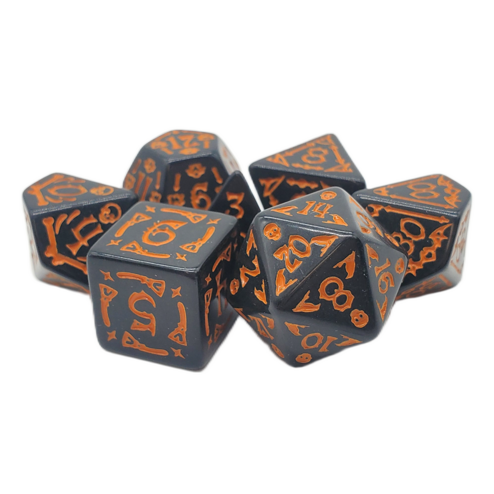 Old School Old School 7 Piece DnD RPG Dice Set: Rune Dice - All Hallows Eve - Black w/ Orange