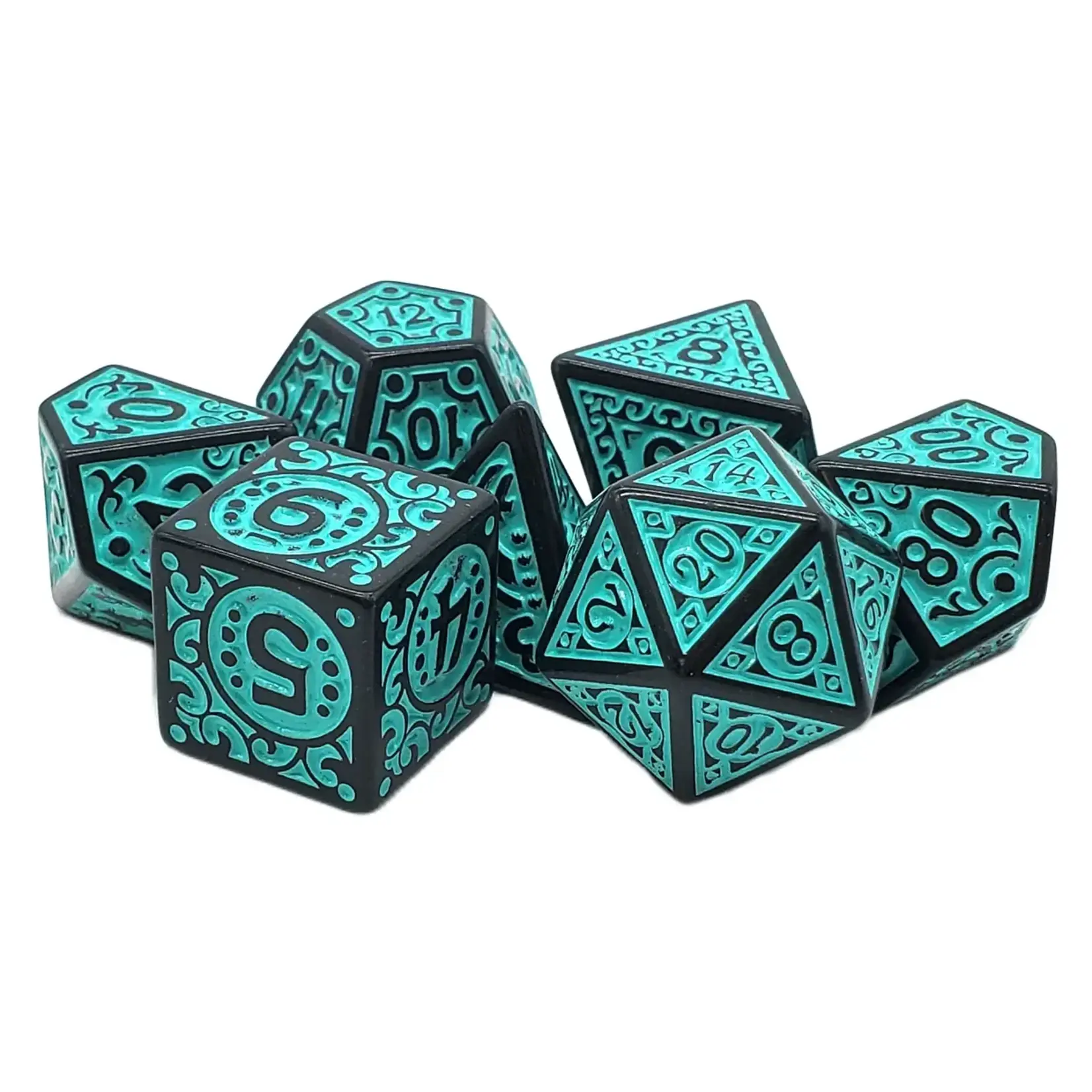Old School Old School 7 Piece DnD RPG Dice Set: Rune Dice - Magical Runes - Teal