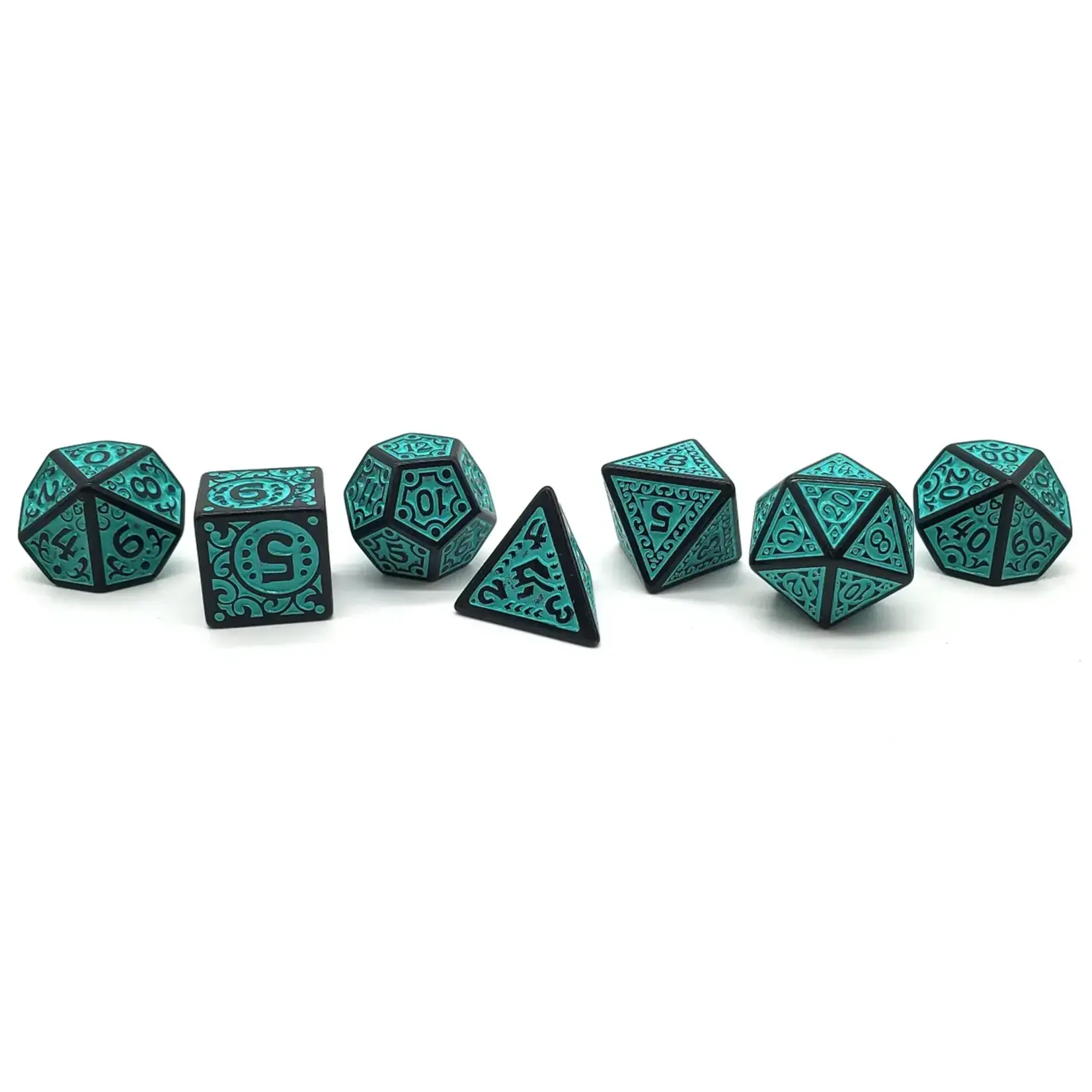 Old School Old School 7 Piece DnD RPG Dice Set: Rune Dice - Magical Runes - Teal