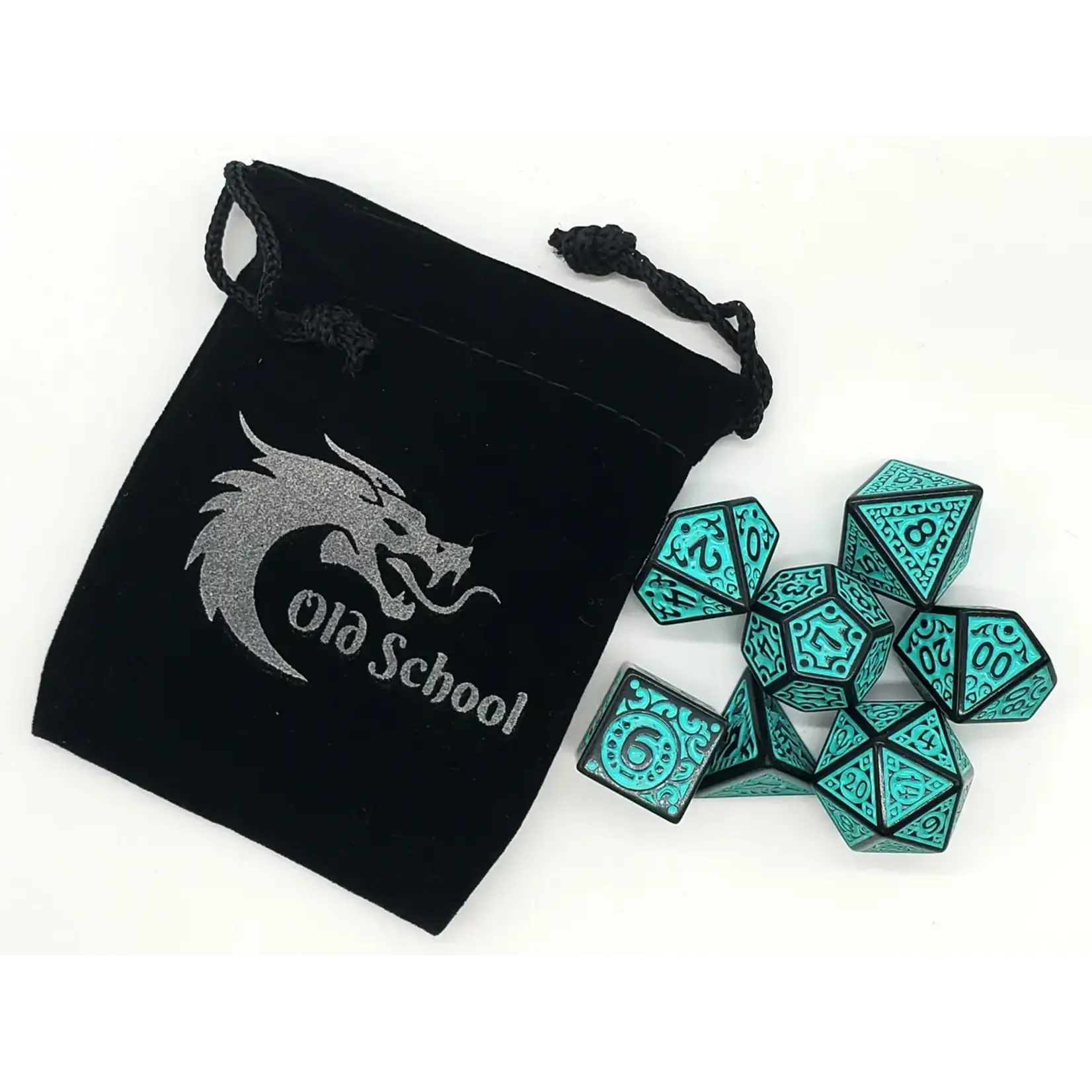 Old School Old School 7 Piece DnD RPG Dice Set: Rune Dice - Magical Runes - Teal