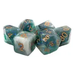 Old School Old School 7 Piece DnD RPG Dice Set: Particles - Black, White & Green Mist